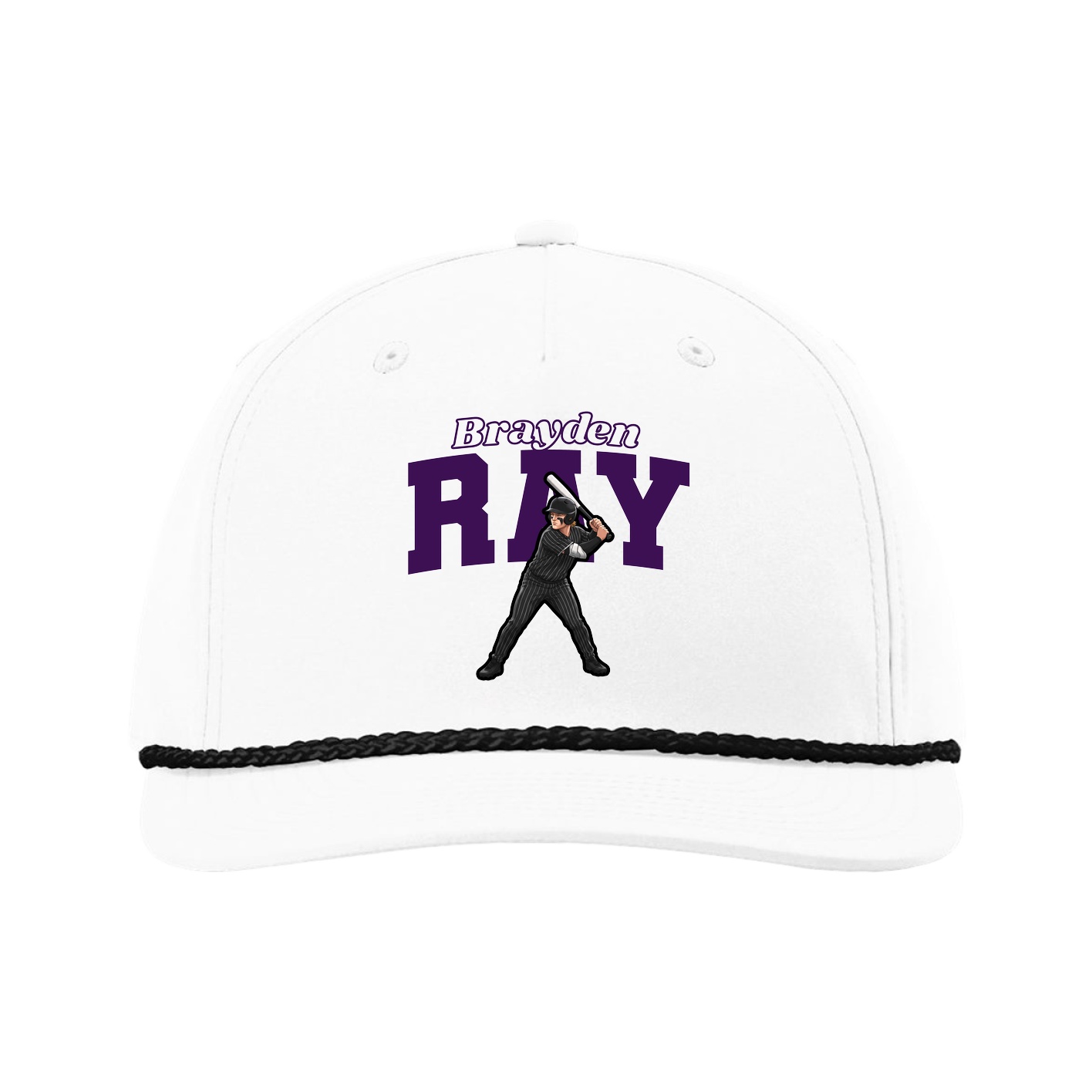 Five-Panel Classic Rope Cap — Name Arch in White