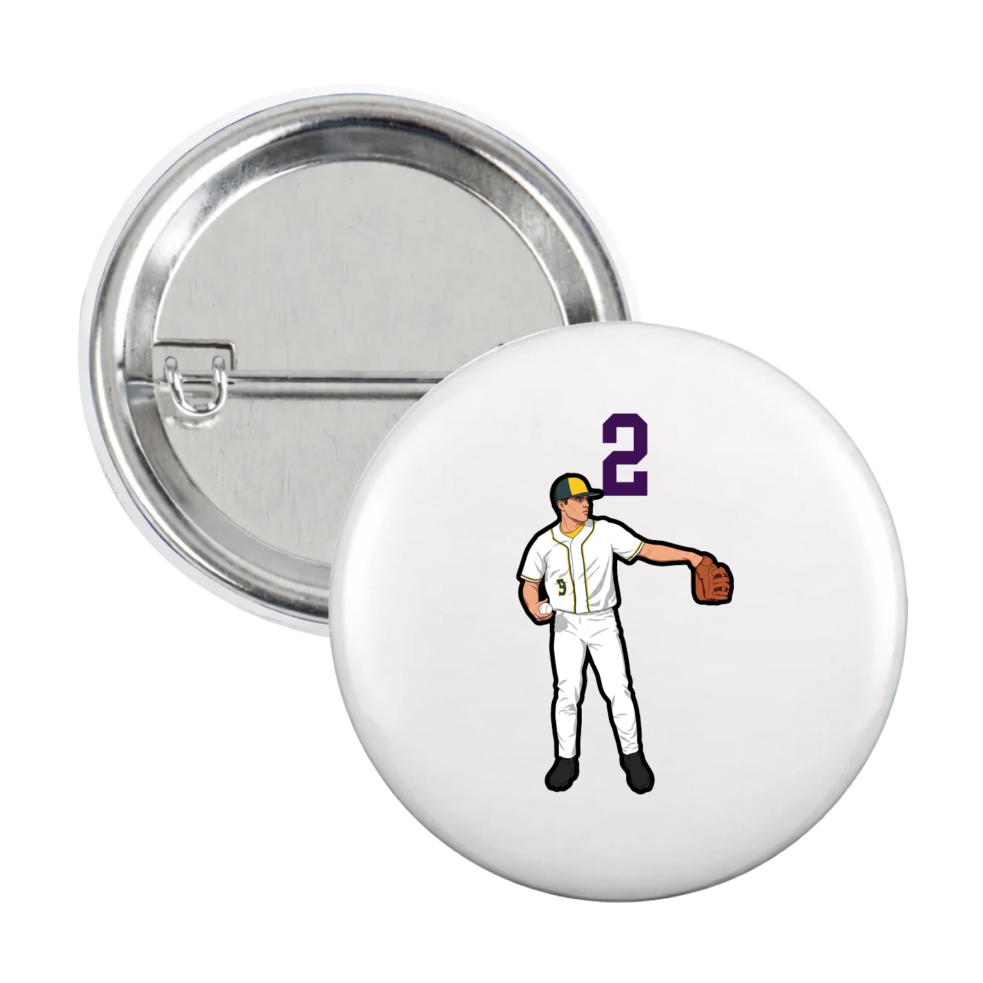 Game Day Button — Number Top in White