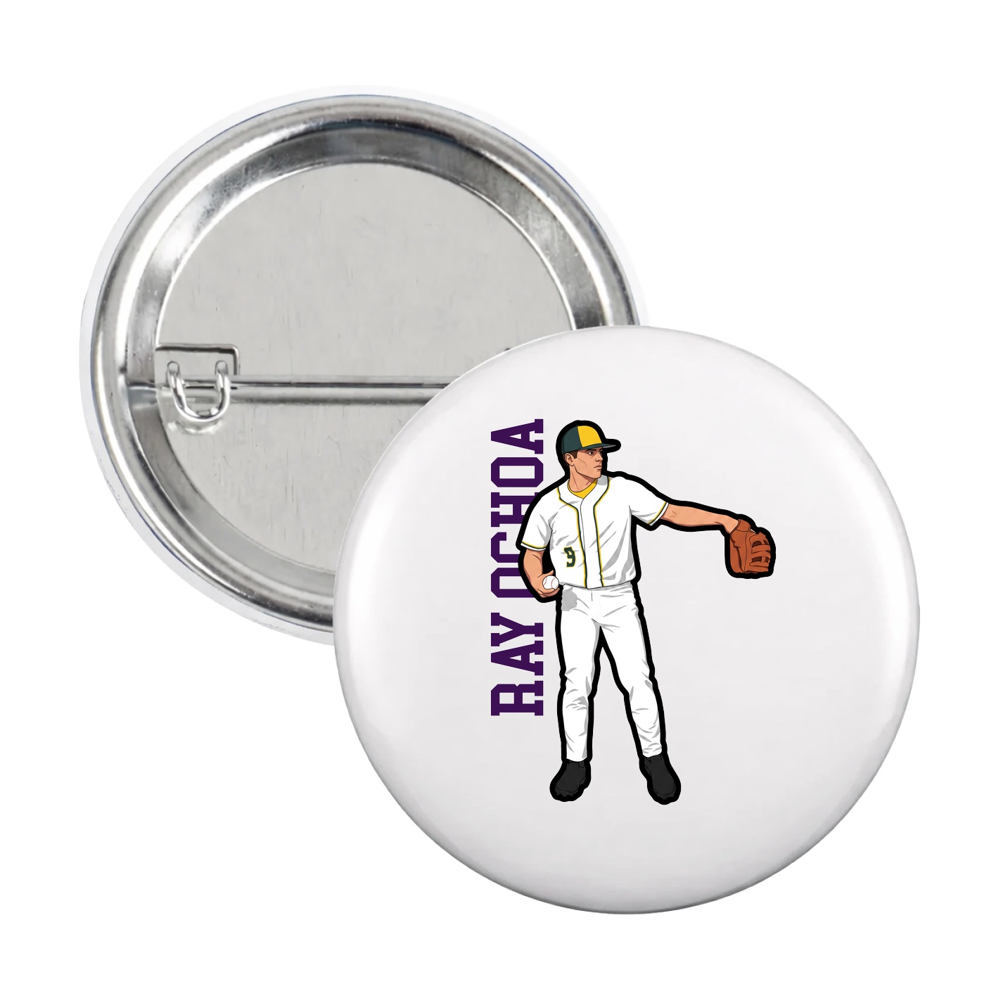 Game Day Button — Name Vertical in White