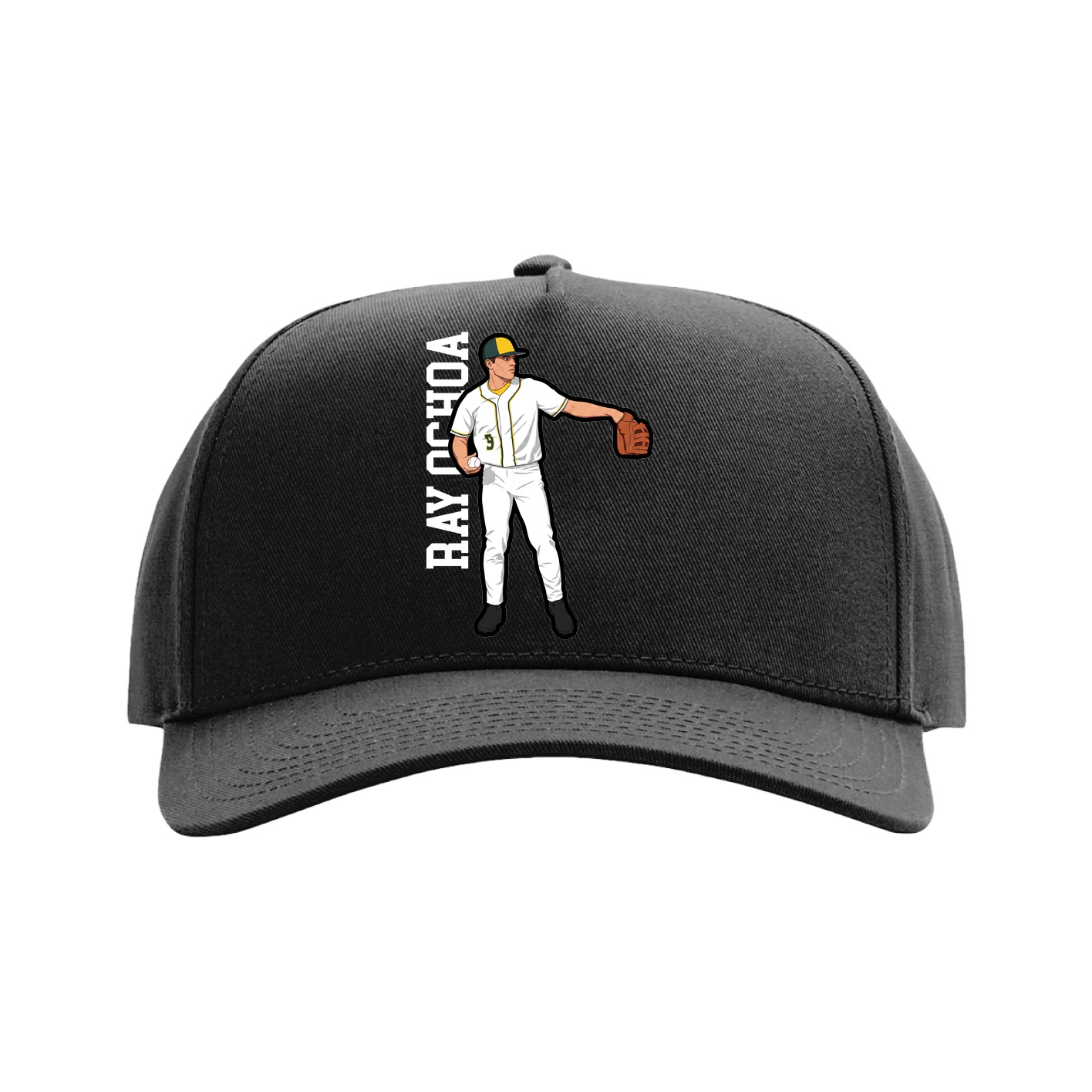Full Fabric Five-Panel Champ Cap — Name Vertical in Black