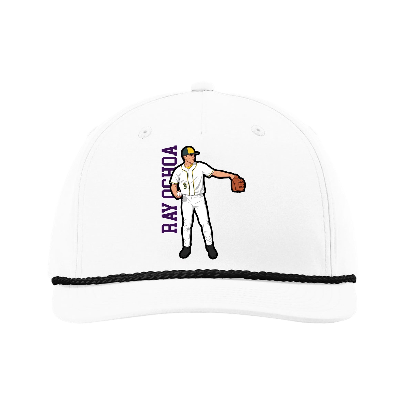 Five-Panel Classic Rope Cap — Name Vertical in White