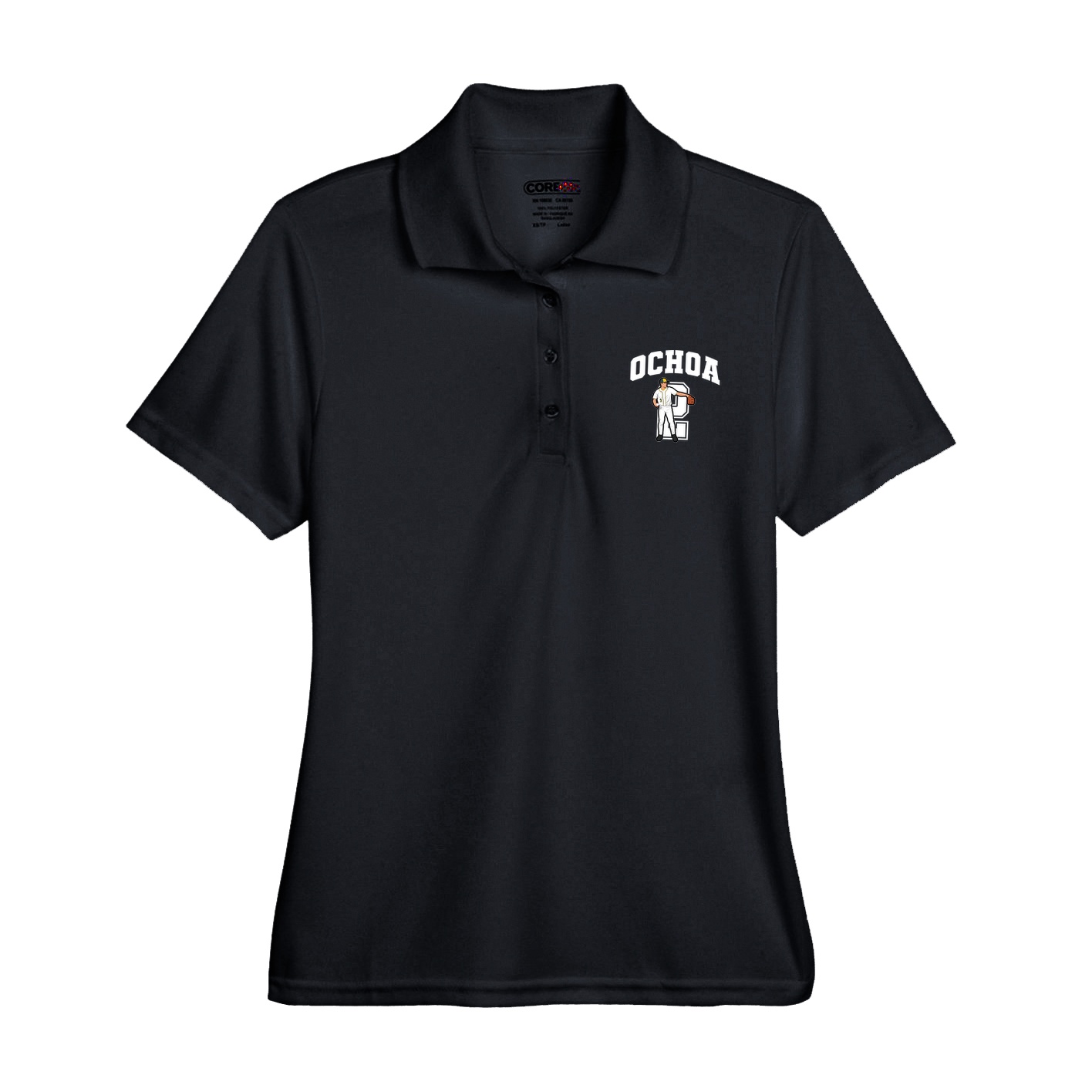 Womens Performance Polo — Number in Black