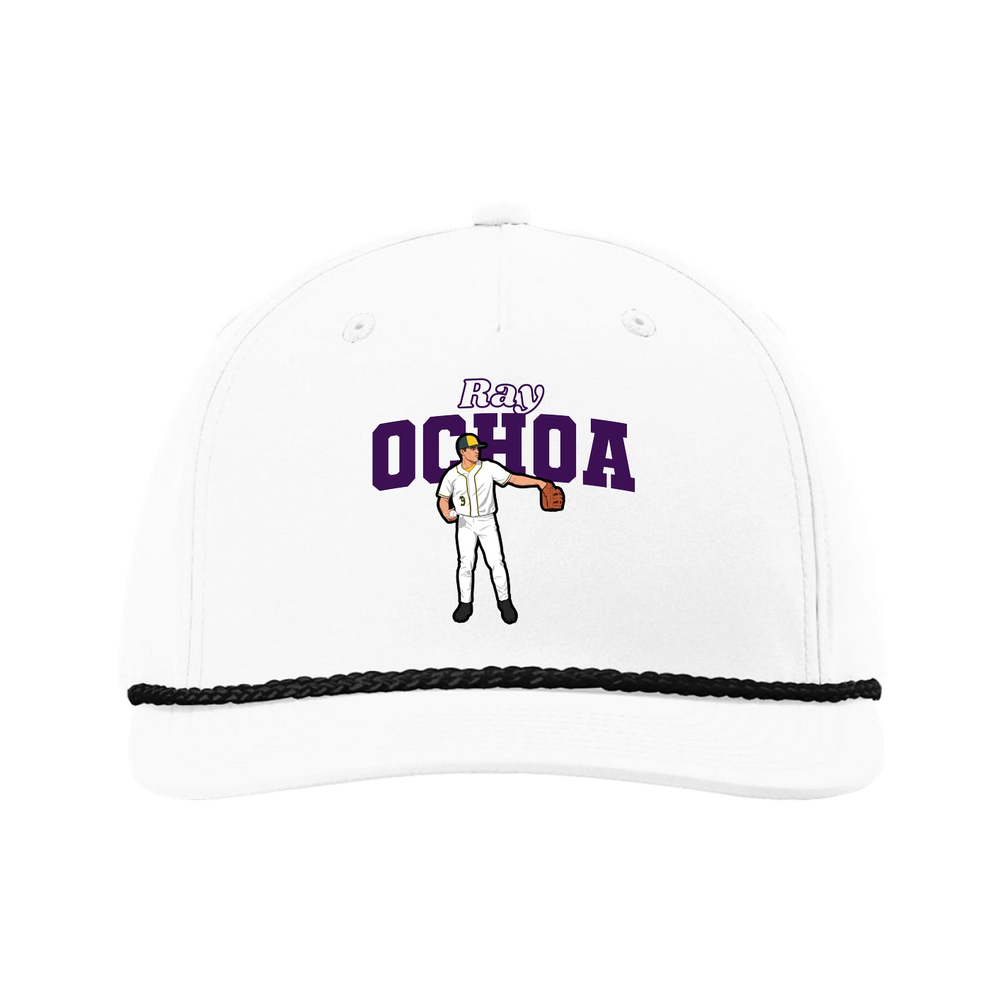 Five-Panel Classic Rope Cap — Name Arch in White