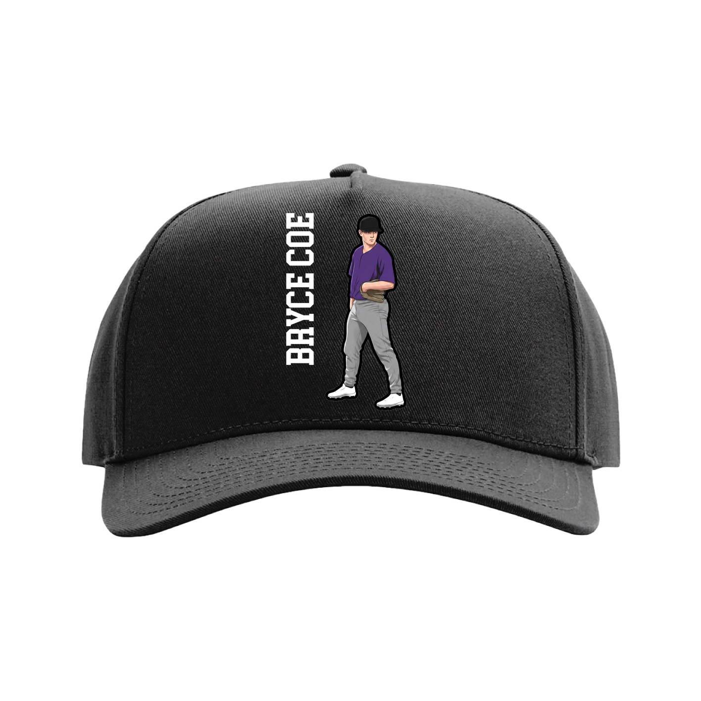 Full Fabric Five-Panel Champ Cap — Name Vertical in Black