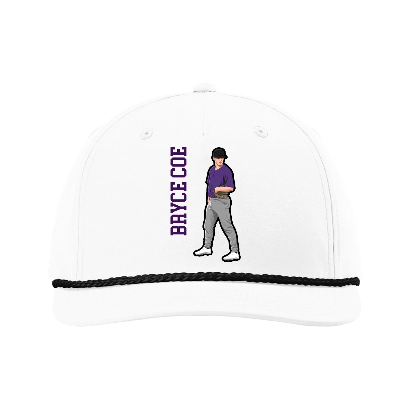 Five-Panel Classic Rope Cap — Name Vertical in White