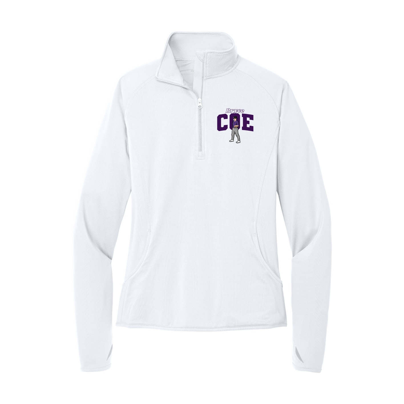 Women's Q-Zip Pullover — Name Arch in White