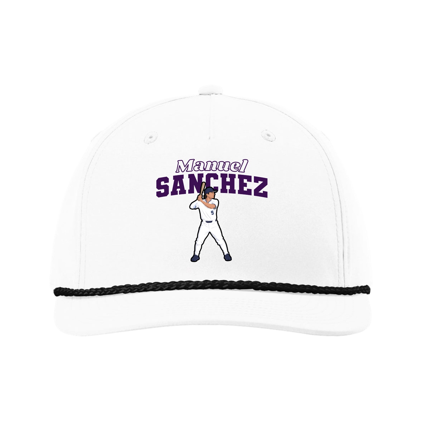 Five-Panel Classic Rope Cap — Name Arch in White