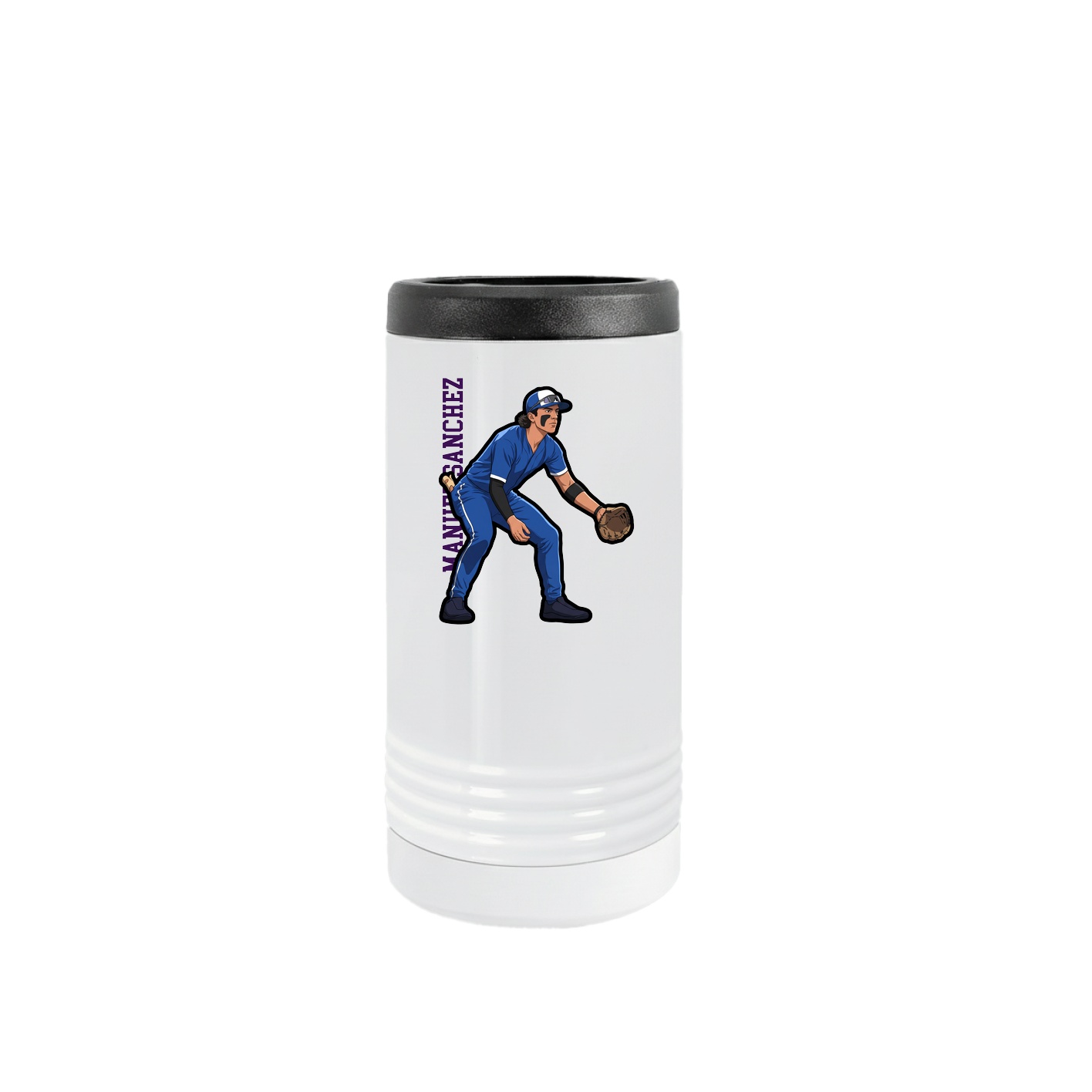 Slim Beverage Holder — Name Vertical in White