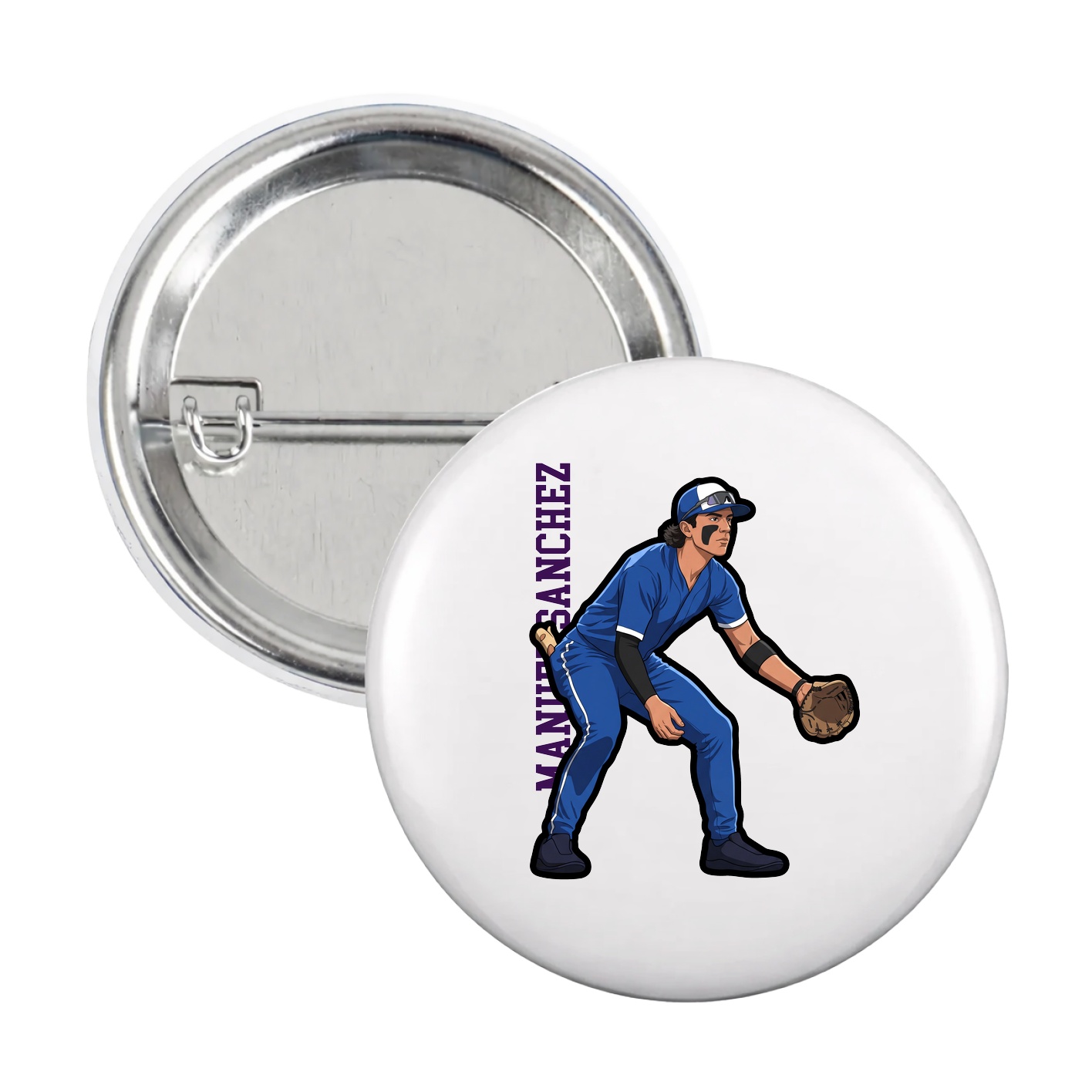 Game Day Button — Name Vertical in White