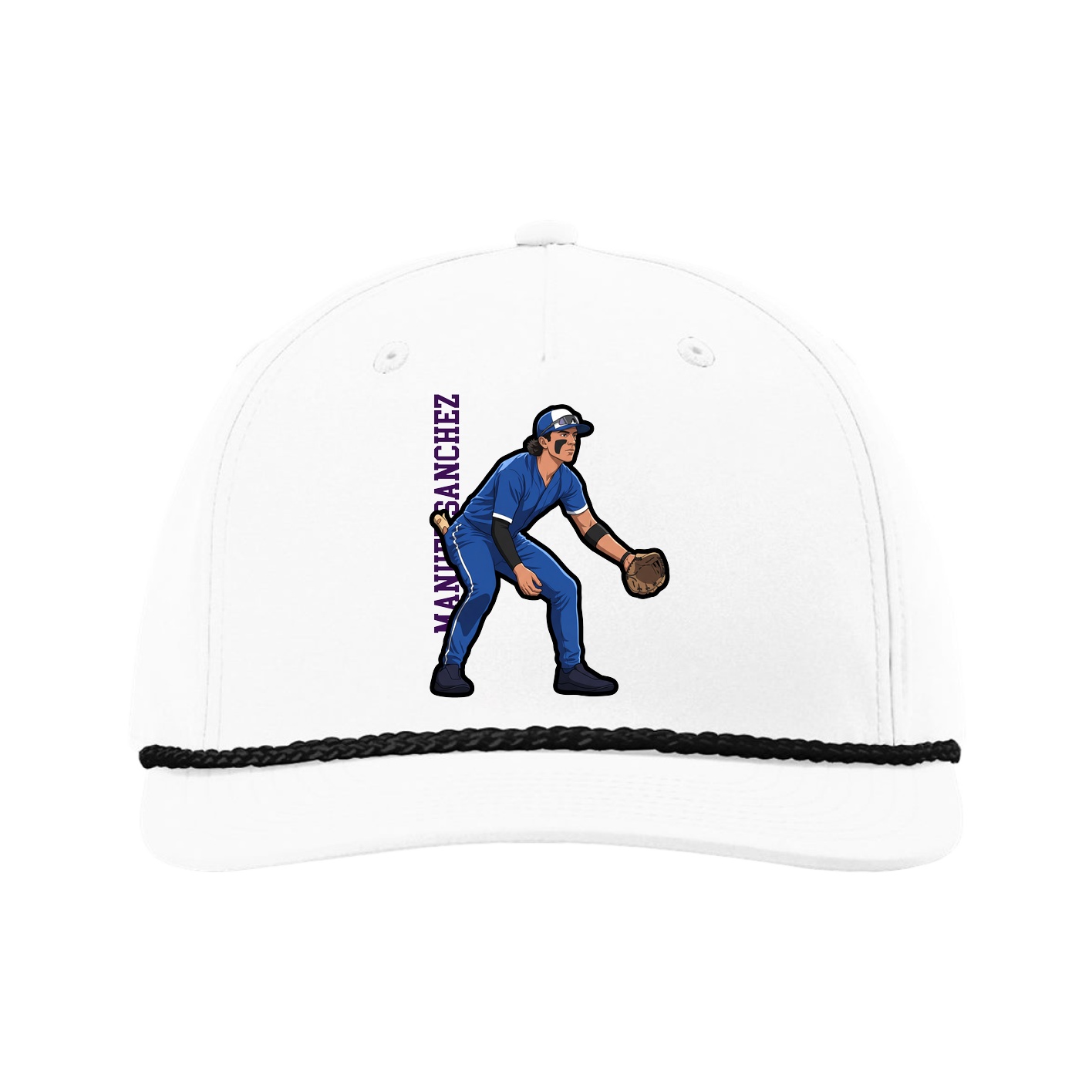 Five-Panel Classic Rope Cap — Name Vertical in White