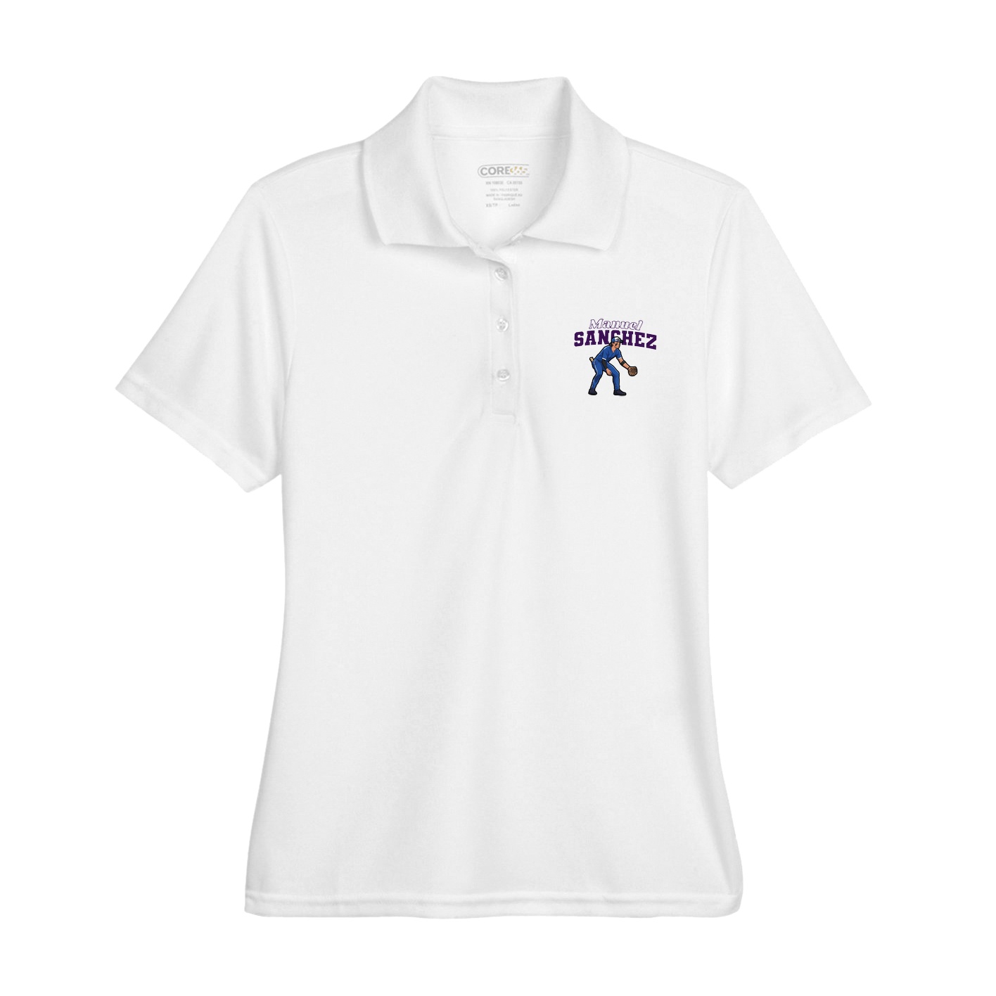 Womens Performance Polo — Name Arch in White
