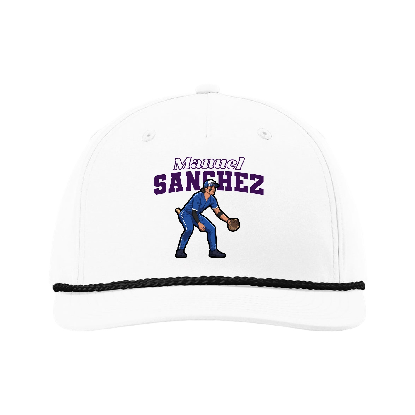 Five-Panel Classic Rope Cap — Name Arch in White