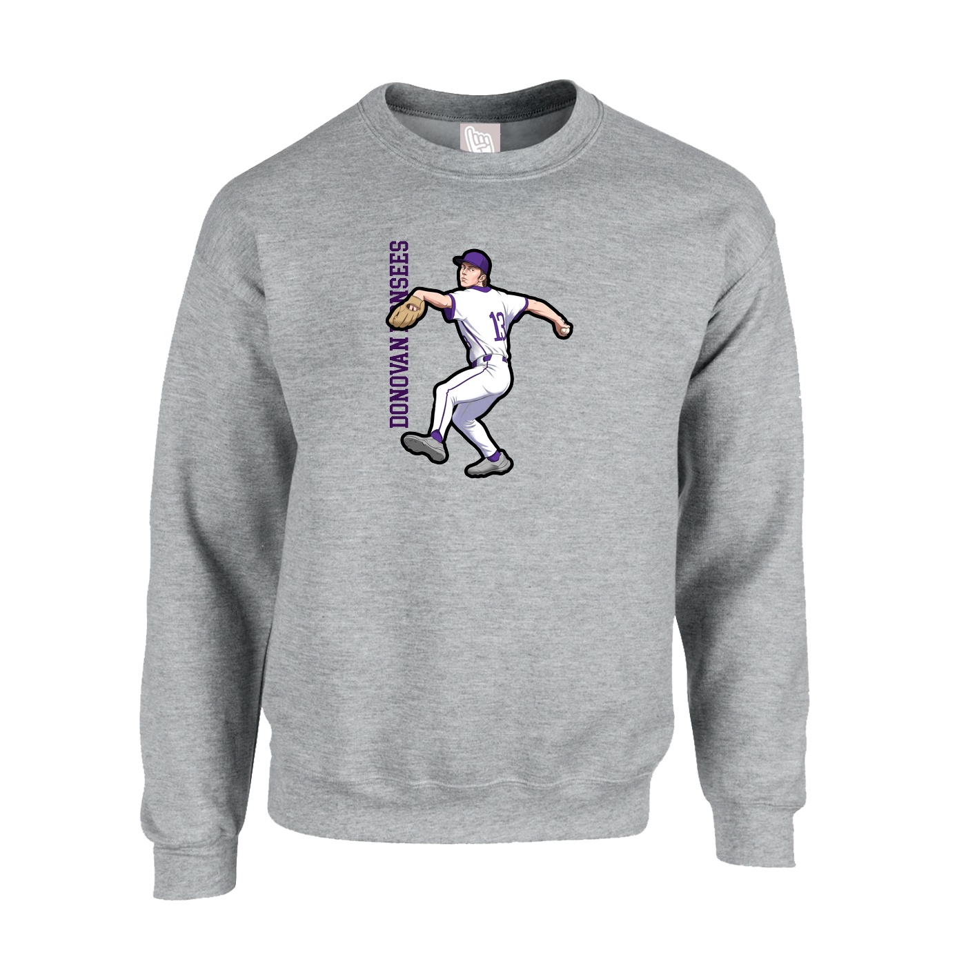 Fleece Crew — Name Vertical in Grey