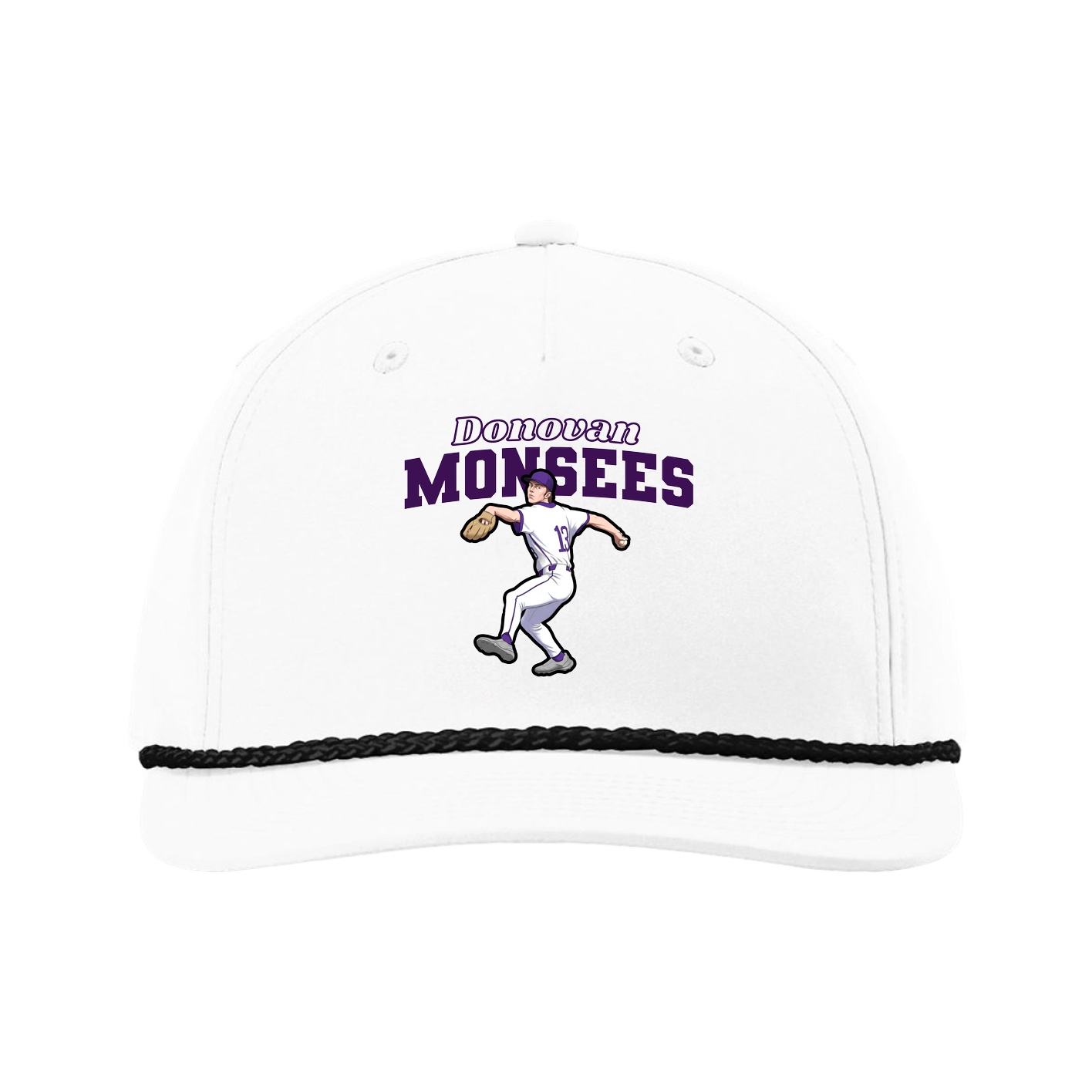 Five-Panel Classic Rope Cap — Name Arch in White