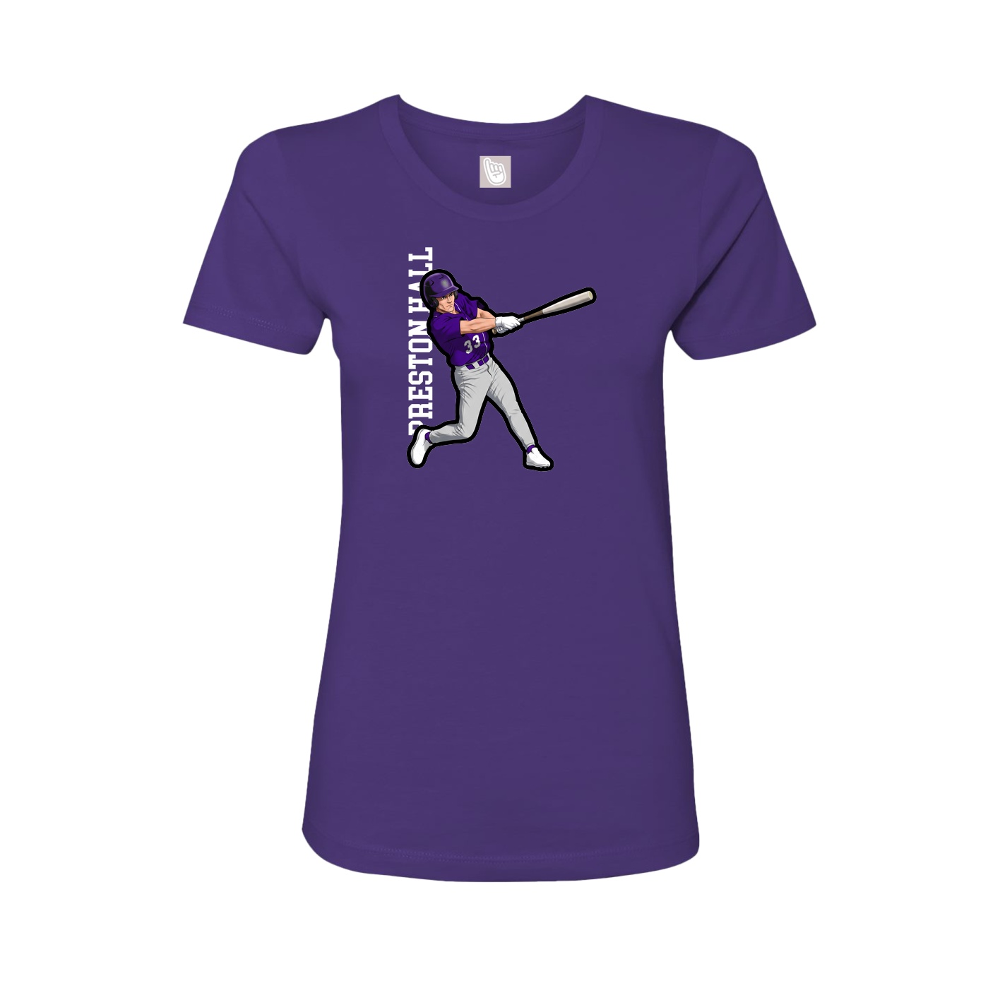 Fitted Women's Tee — Name Vertical in Purple