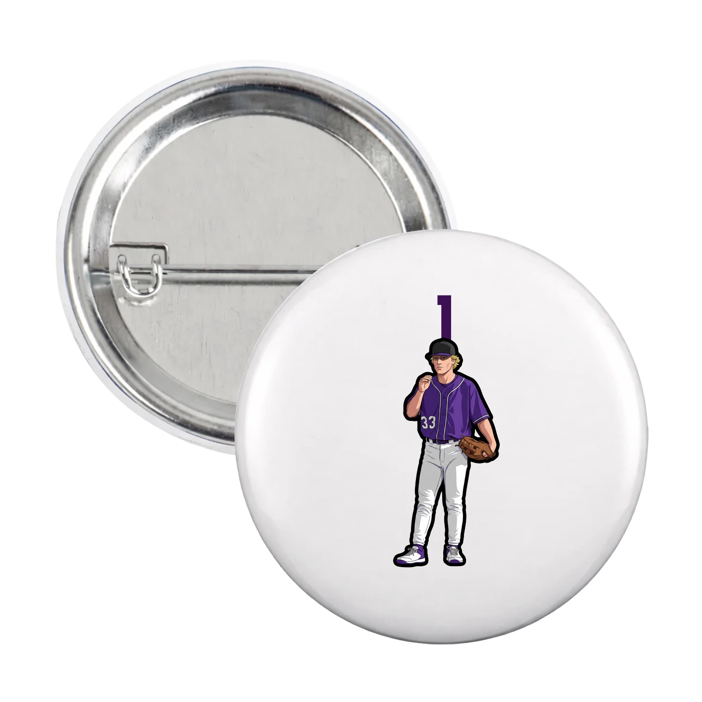 Game Day Button — Number Top in White