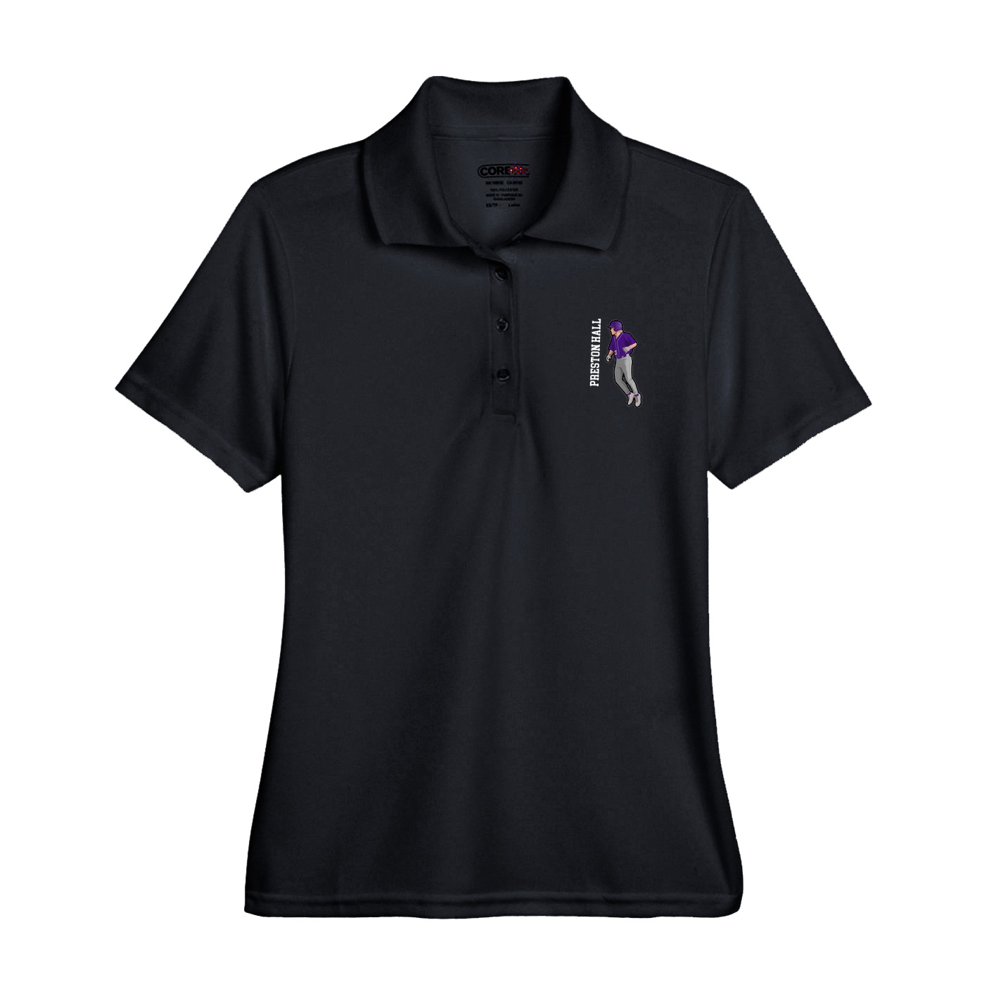 Womens Performance Polo — Name Vertical in Black