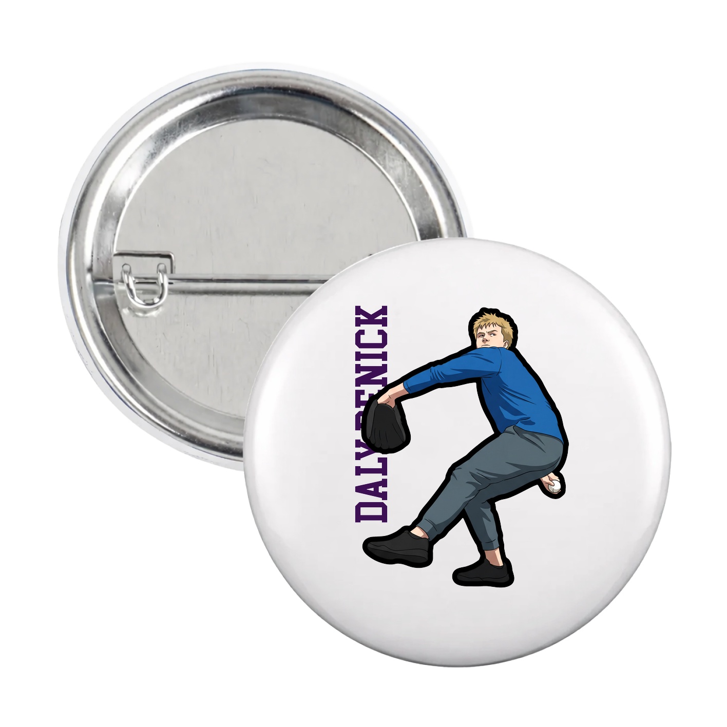Game Day Button — Name Vertical in White