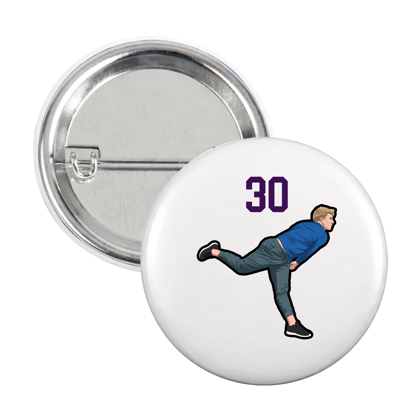 Game Day Button — Number Top in White