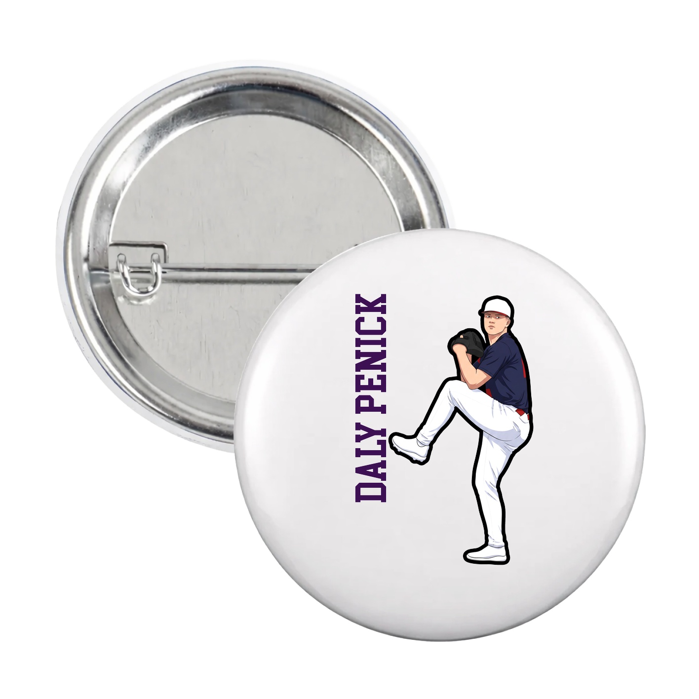 Game Day Button — Name Vertical in White
