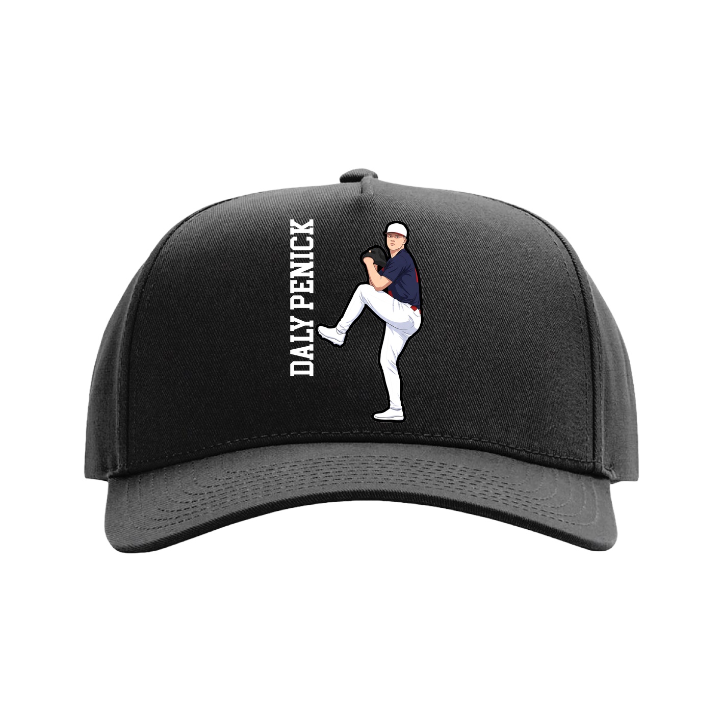 Full Fabric Five-Panel Champ Cap — Name Vertical in Black
