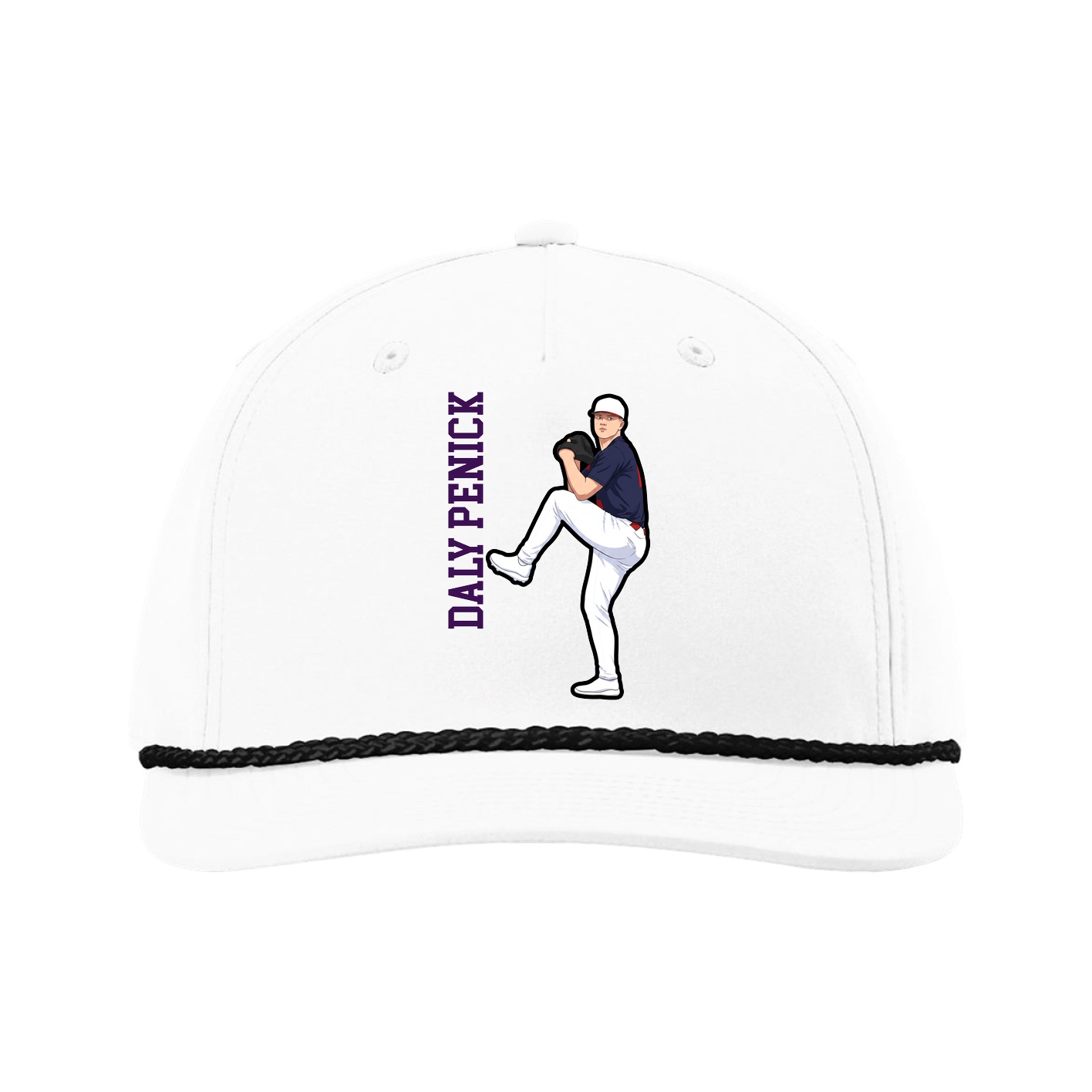 Five-Panel Classic Rope Cap — Name Vertical in White