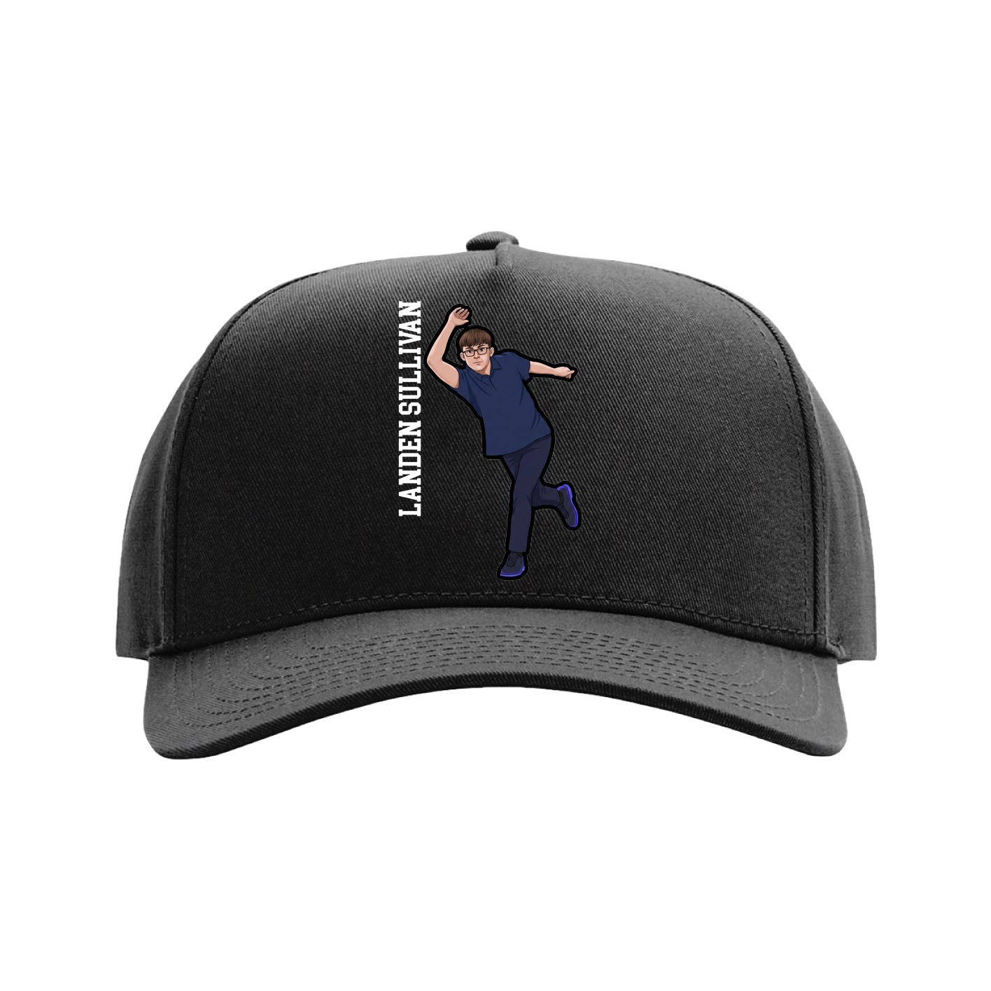 Full Fabric Five-Panel Champ Cap — Name Vertical in Black