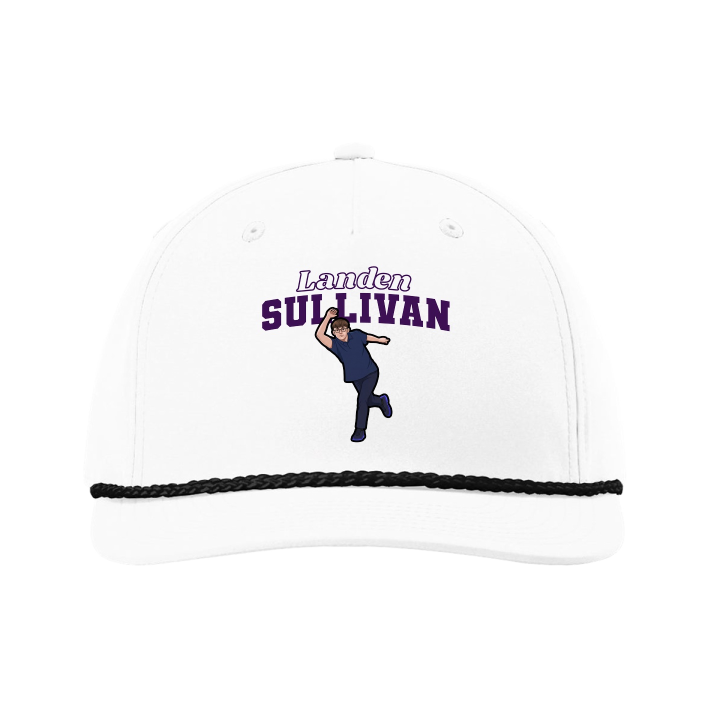Five-Panel Classic Rope Cap — Name Arch in White