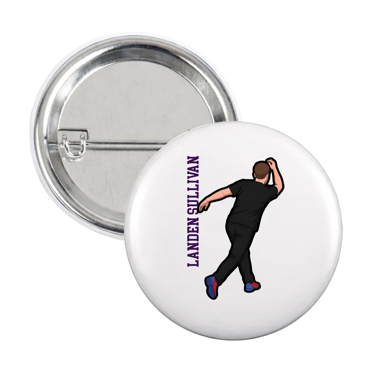 Game Day Button — Name Vertical in White