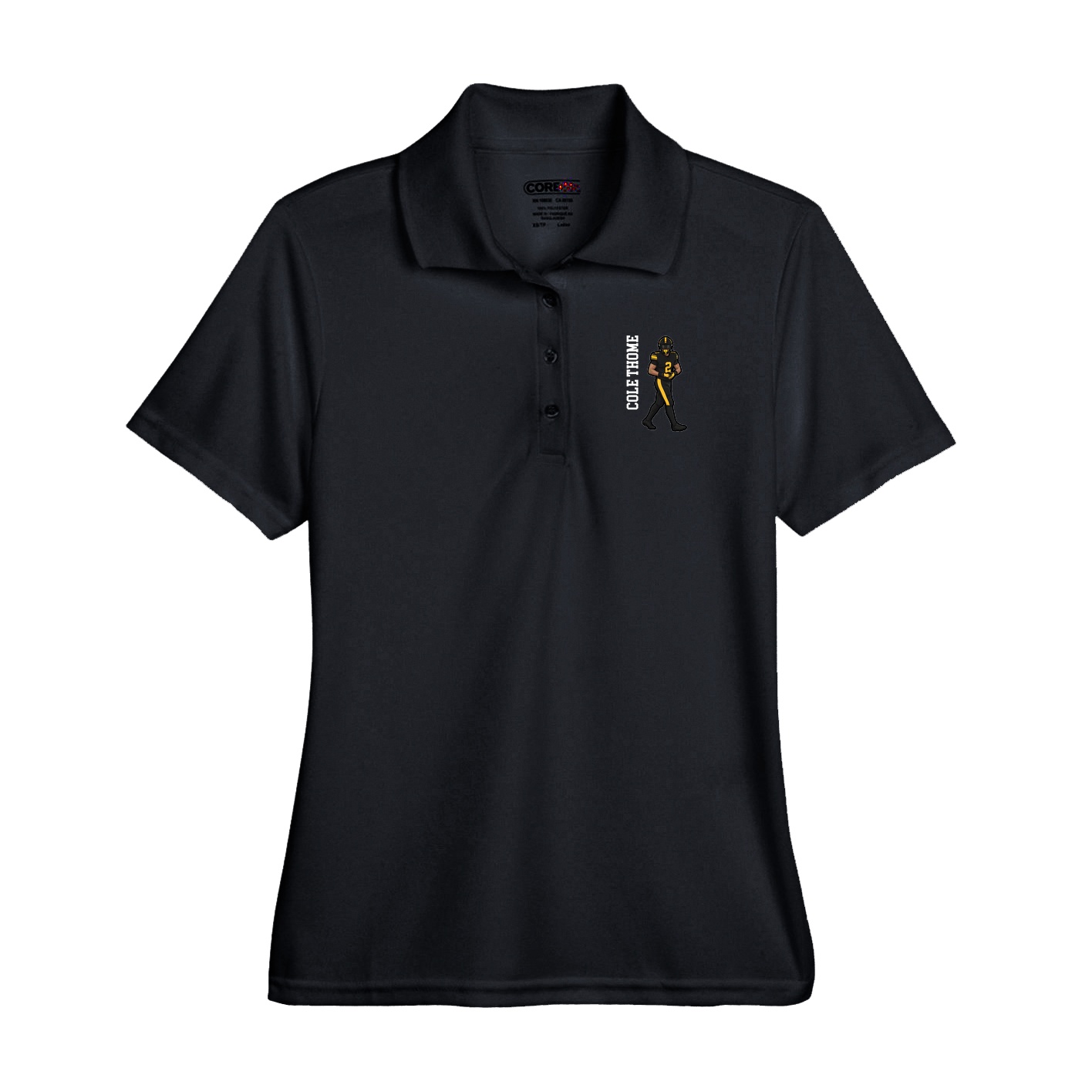 Performance Polo — Name Vertical in Black