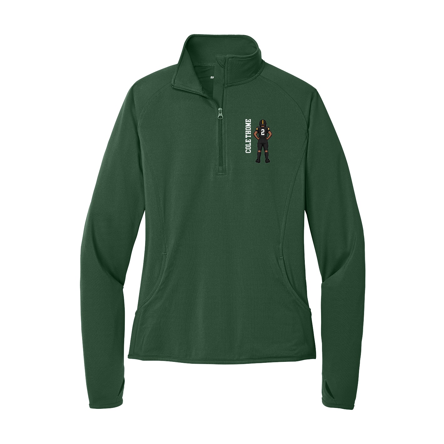 Women's Q-Zip Pullover — Name Vertical in Green
