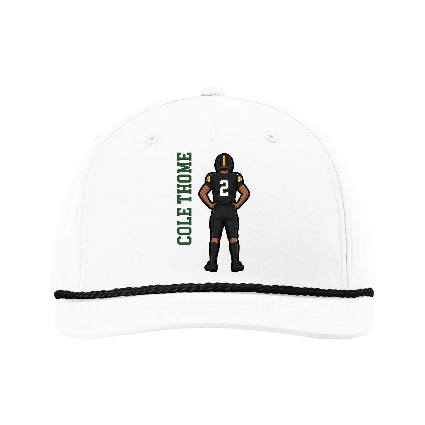 Five-Panel Classic Rope Cap — Name Vertical in White