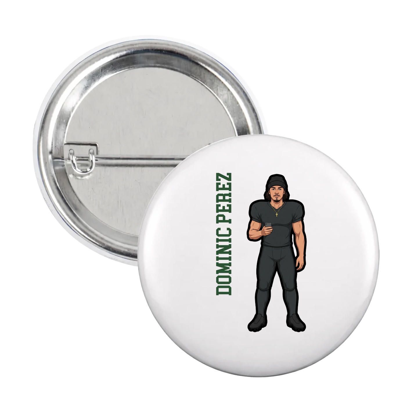 Game Day Button — Name Vertical in White
