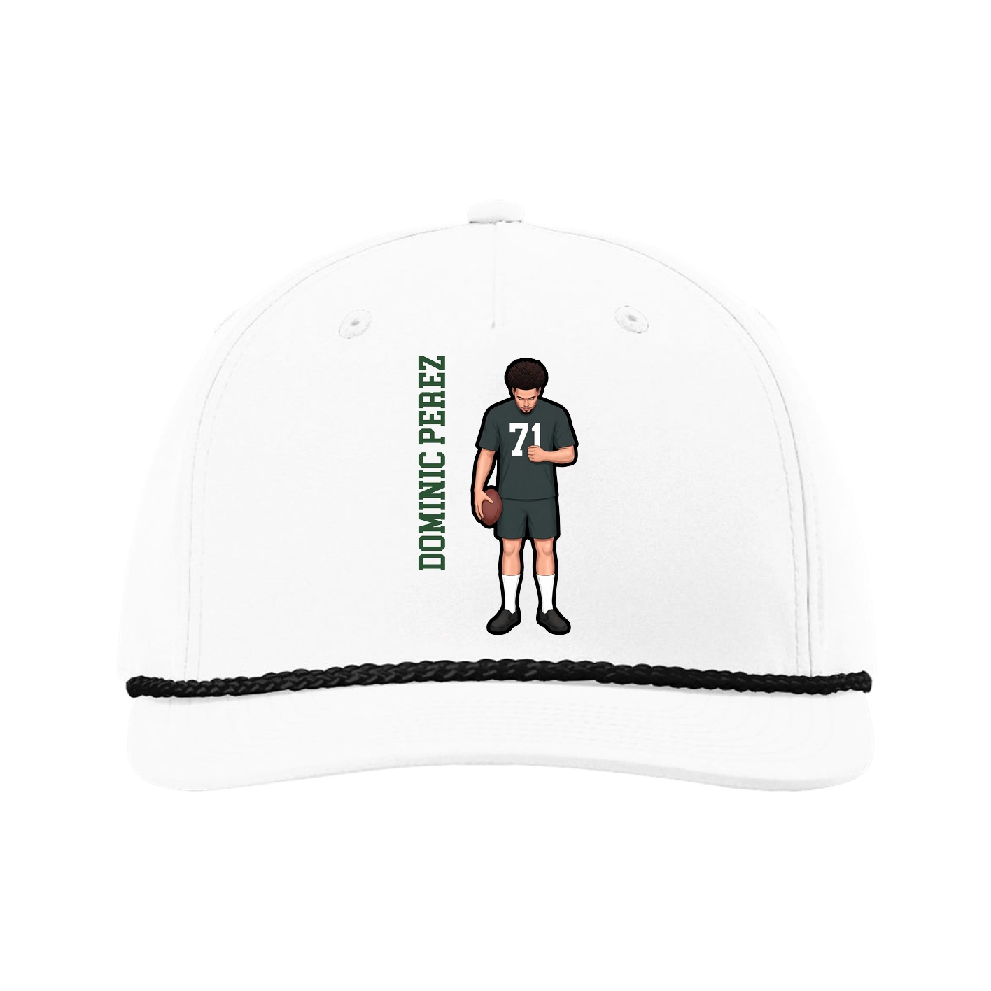 Five-Panel Classic Rope Cap — Name Vertical in White