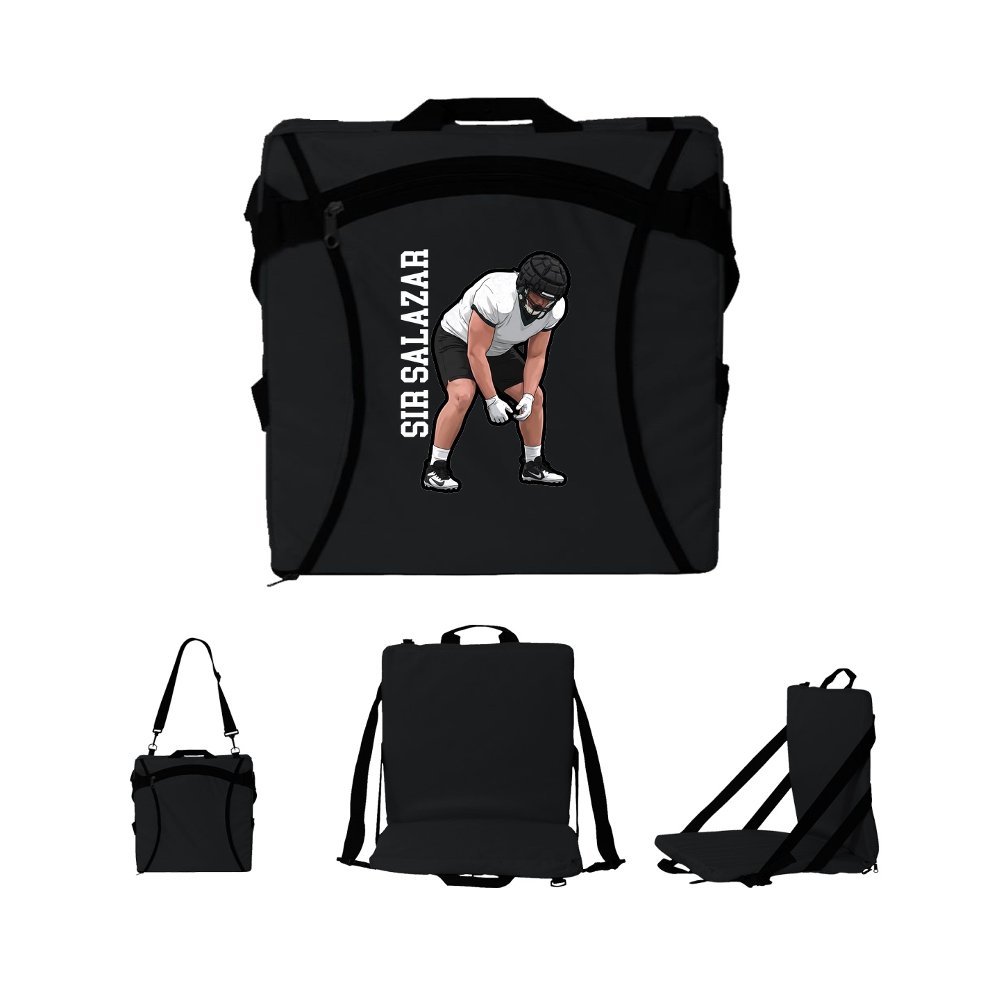 Folding Stadium Seat — Name Vertical in Black