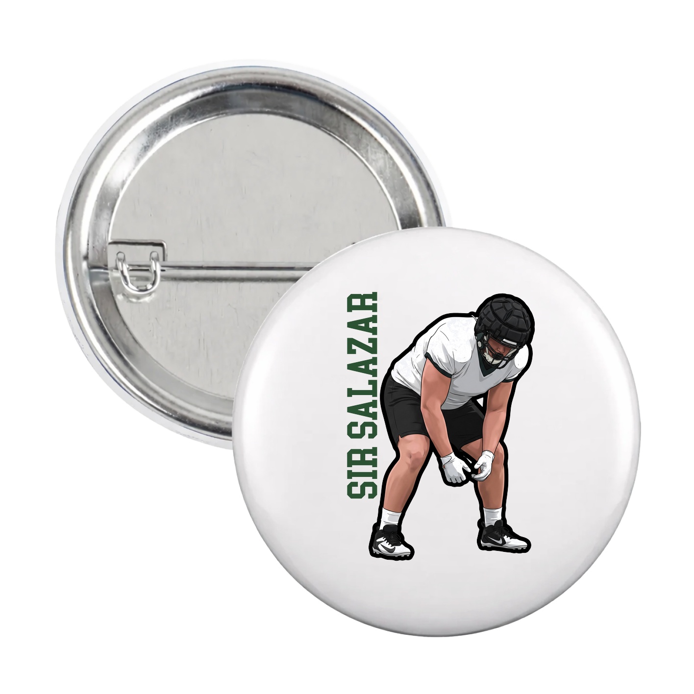 Game Day Button — Name Vertical in White