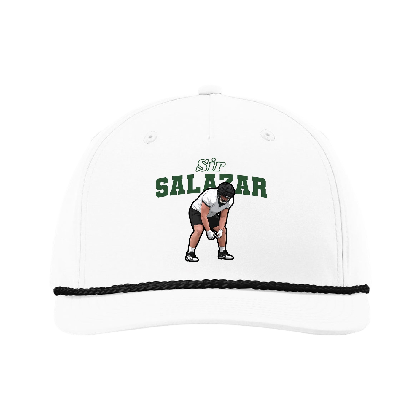 Five-Panel Classic Rope Cap — Name Arch in White