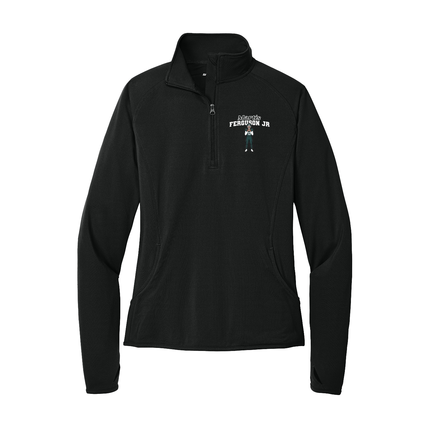 Women's Q-Zip Pullover — Name Arch in Black
