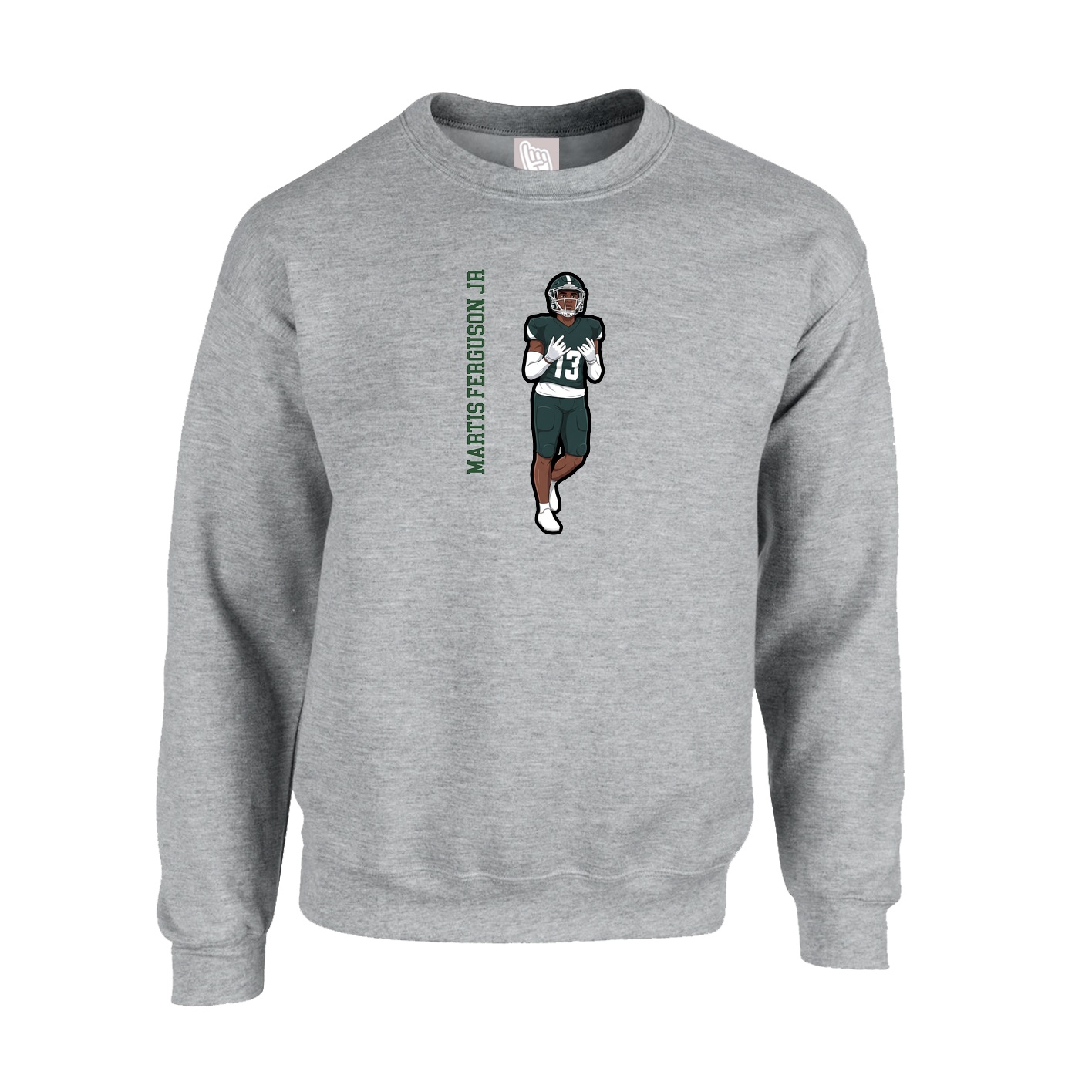 Fleece Crew — Name Vertical in Grey
