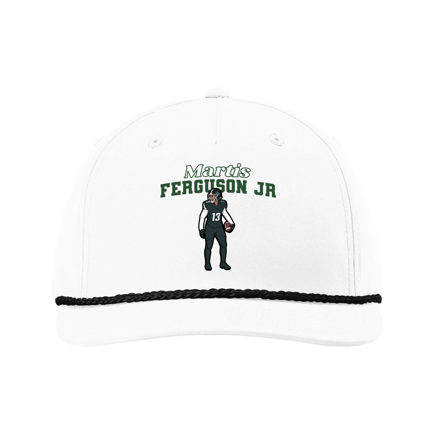 Five-Panel Classic Rope Cap — Name Arch in White