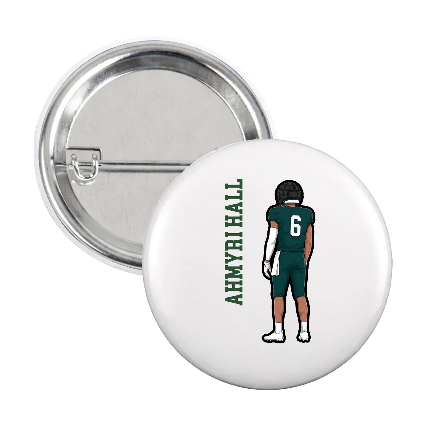 Game Day Button — Name Vertical in White