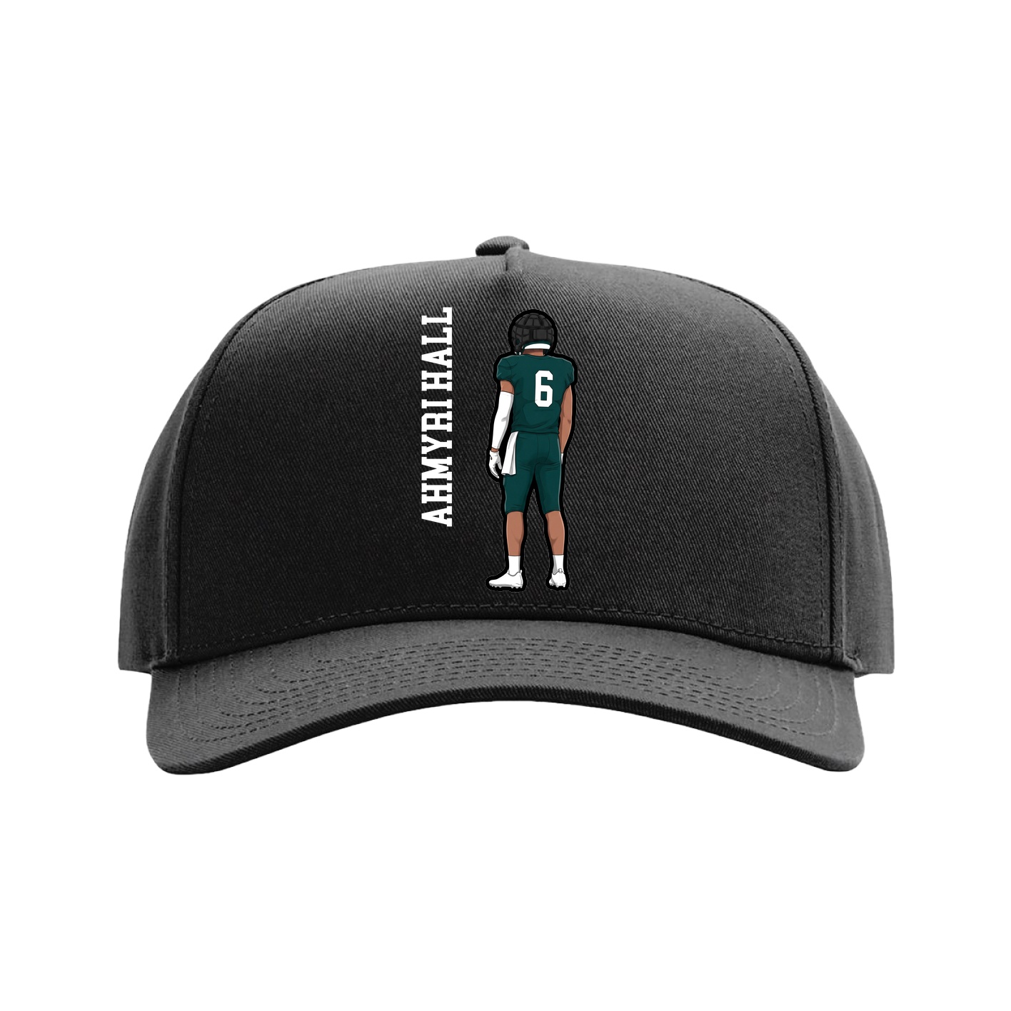 Full Fabric Five-Panel Champ Cap — Name Vertical in Black