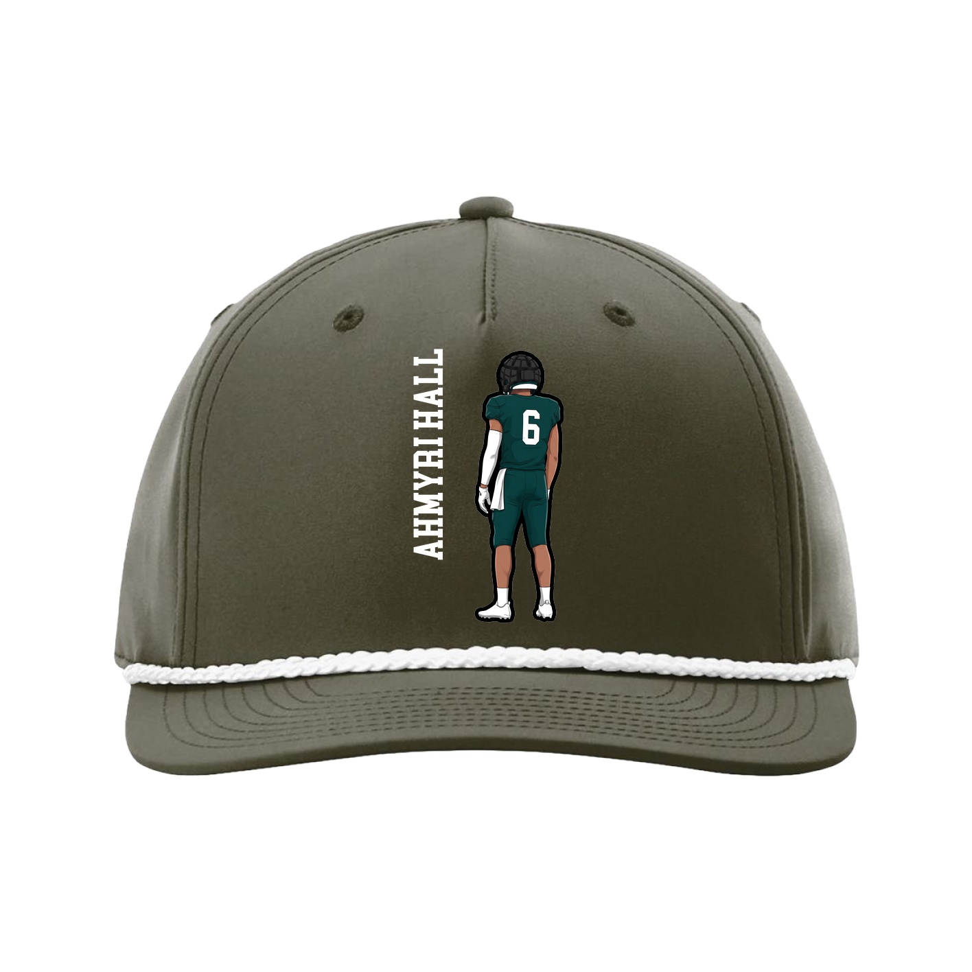 Five-Panel Classic Rope Cap — Name Vertical in Green