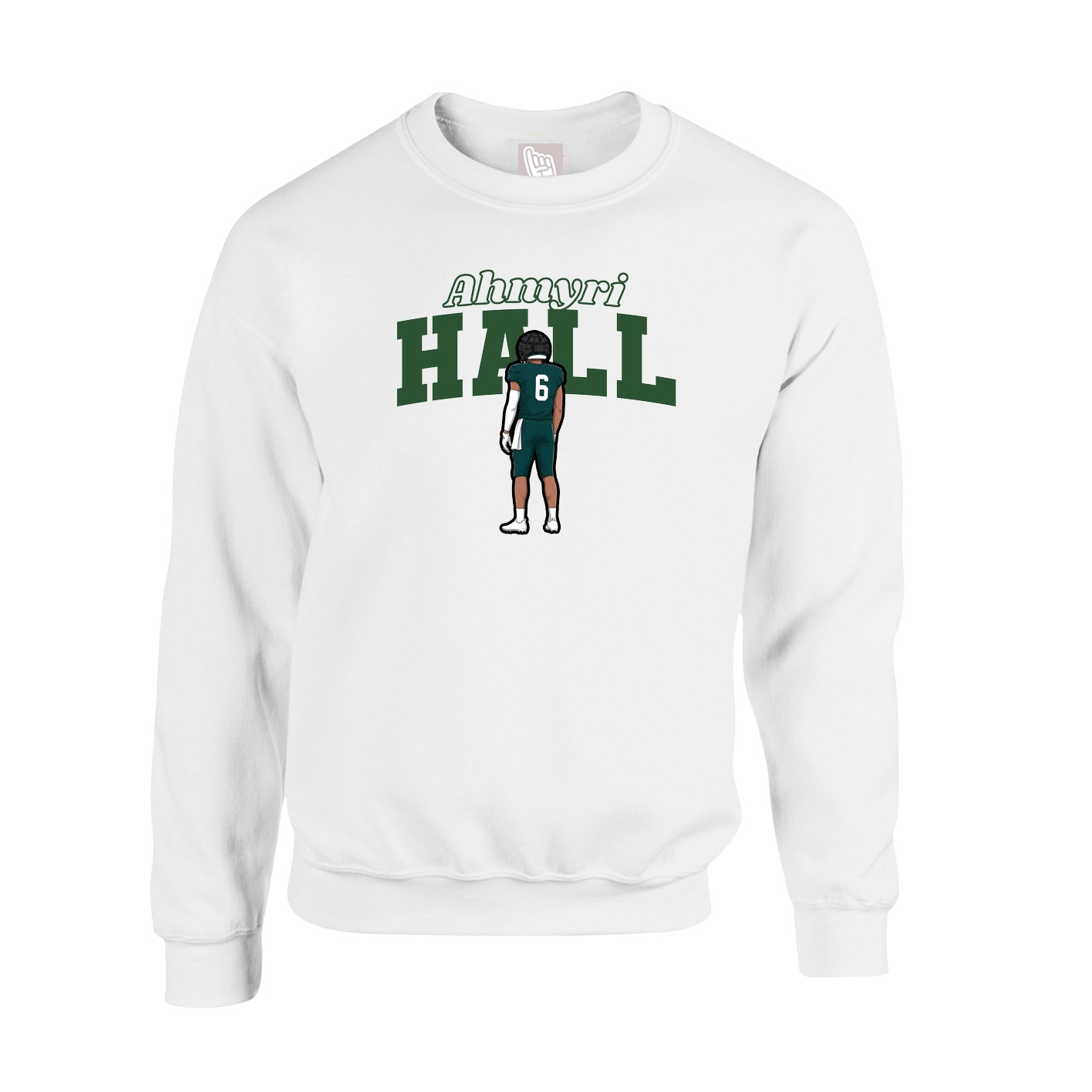 Fleece Crew — Name Arch in White