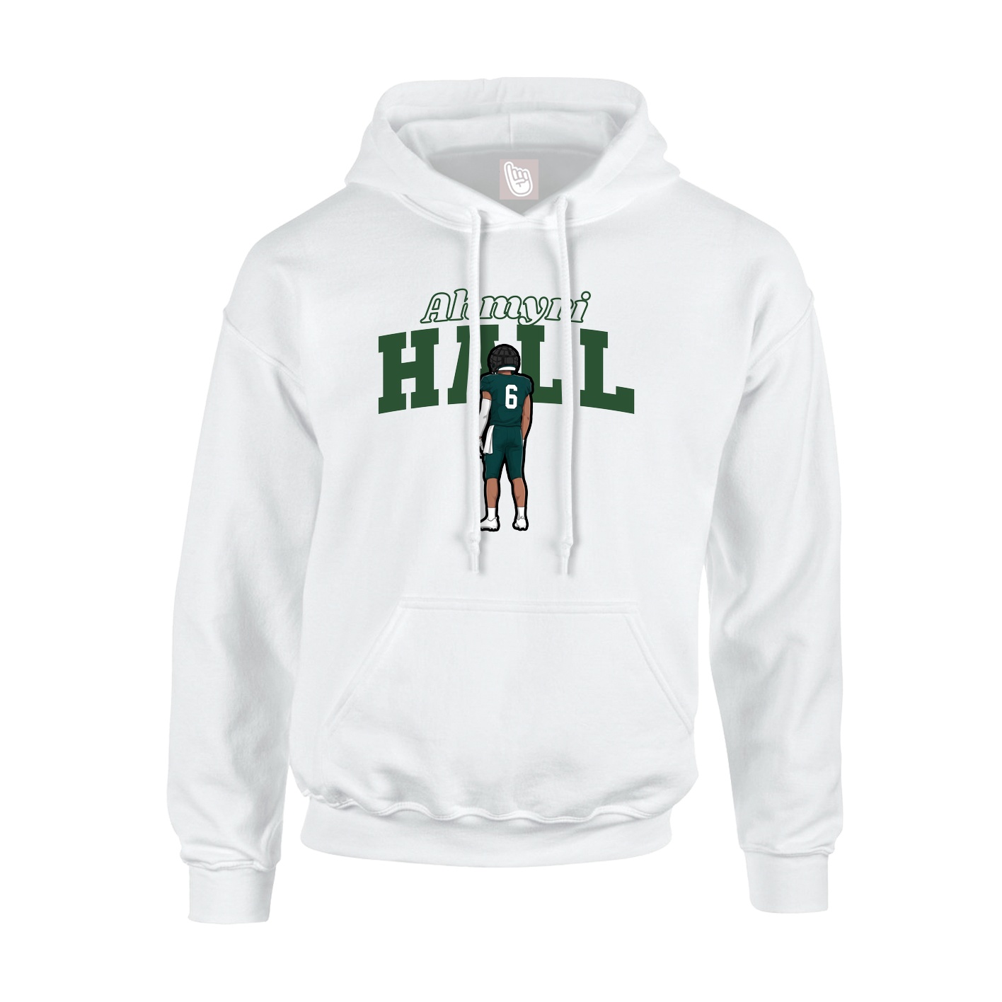 Youth Hoodie — Name Arch in White