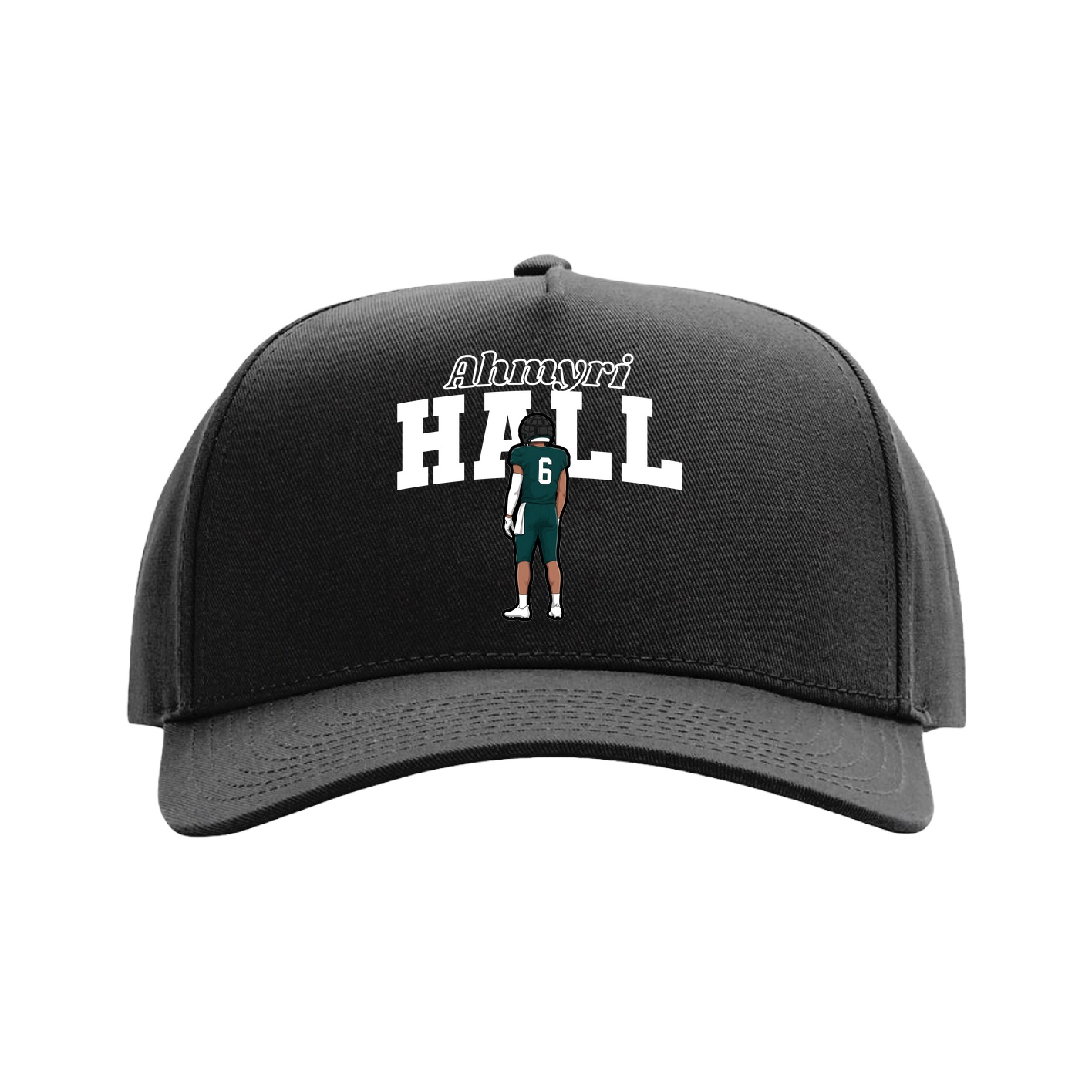 Full Fabric Five-Panel Champ Cap — Name Arch in Black