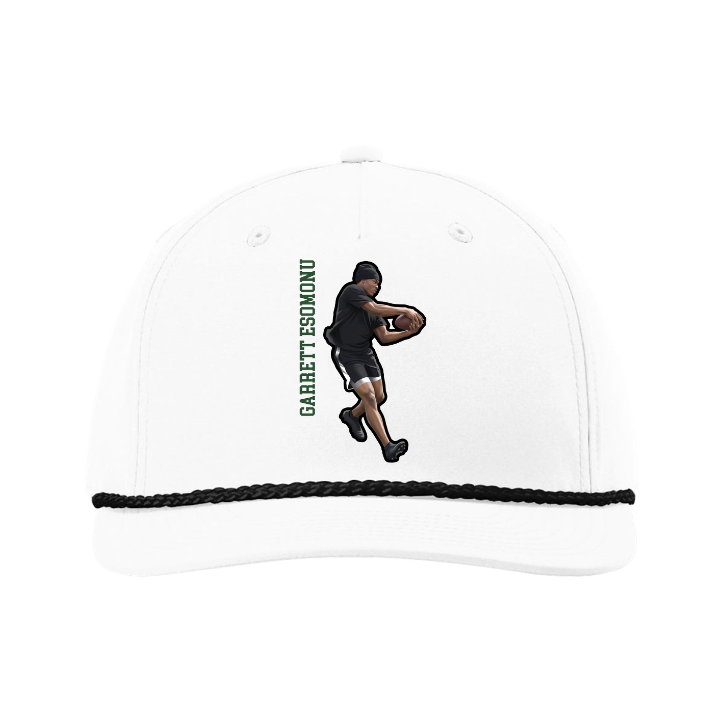 Five-Panel Classic Rope Cap — Name Vertical in White