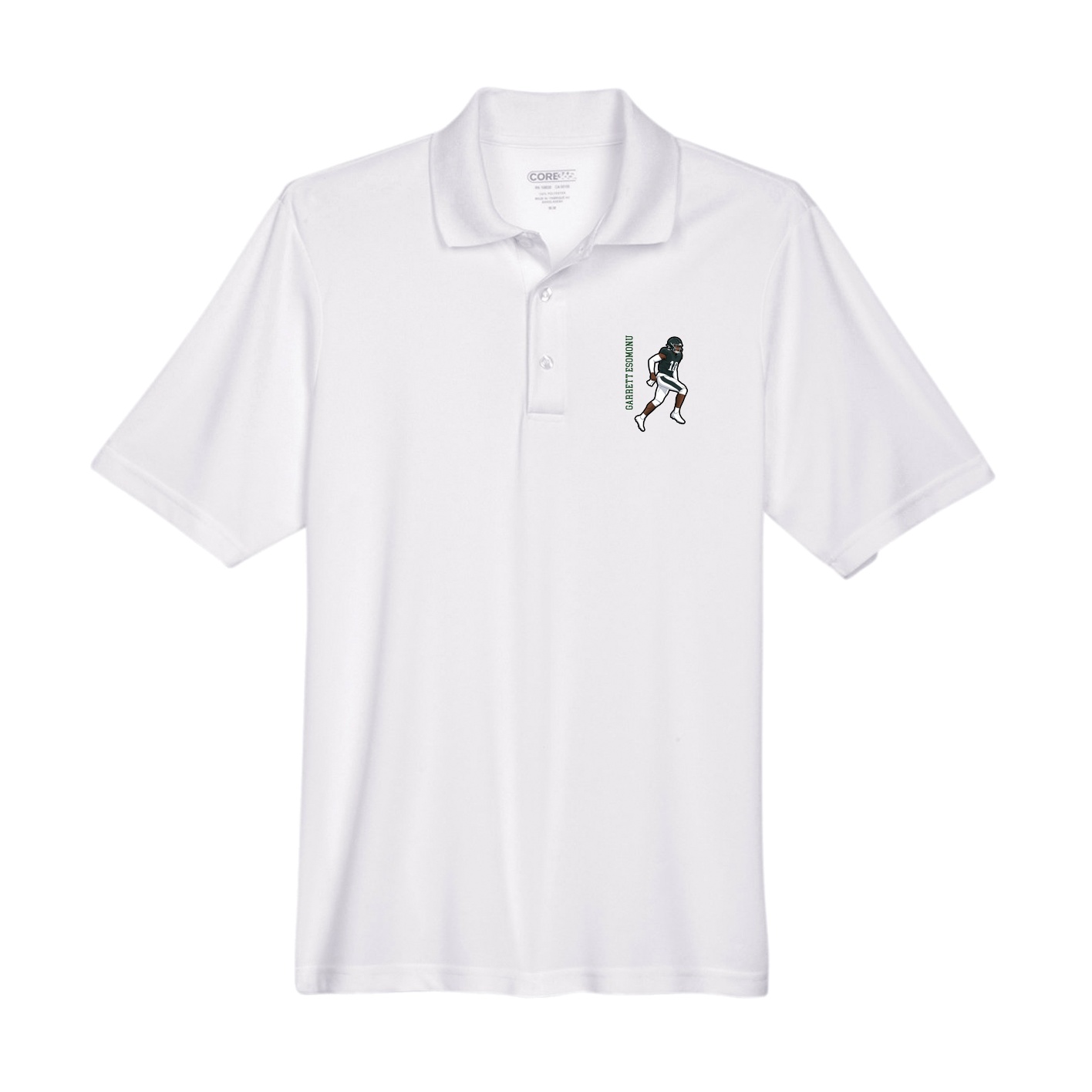 Performance Polo — Name Vertical in White