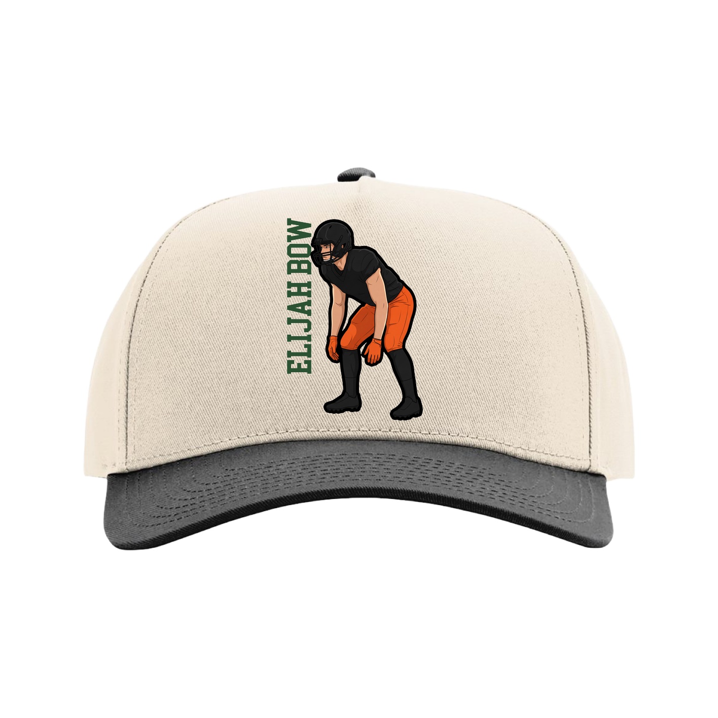 Full Fabric Five-Panel Champ Cap — Name Vertical in Cream/Black