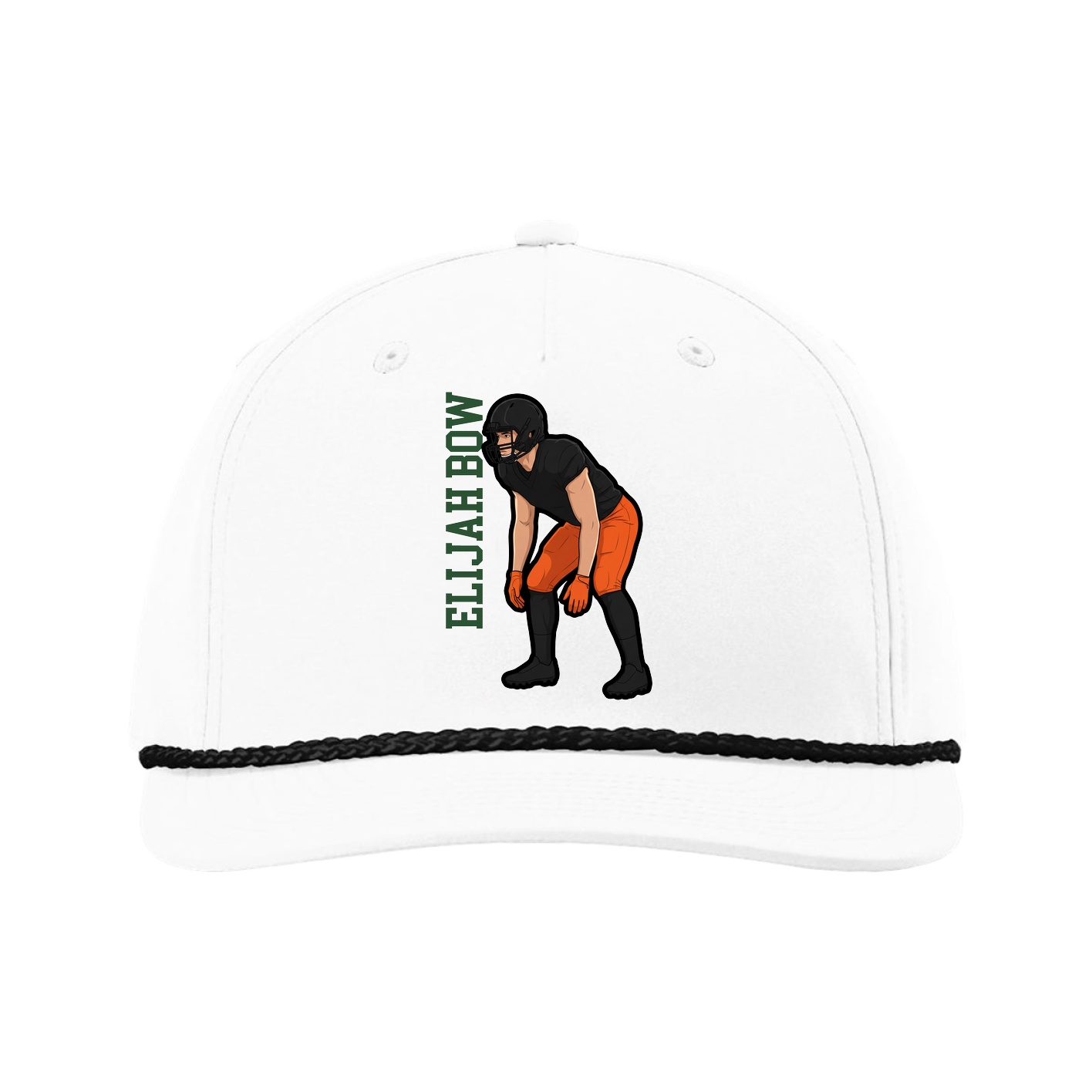 Five-Panel Classic Rope Cap — Name Vertical in White